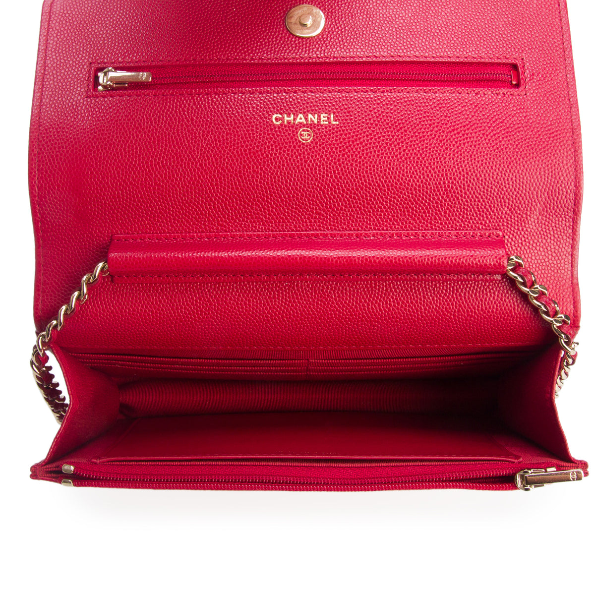 Chanel Red Caviar Quilted Classic Wallet on Chain w/ Authenticity Card