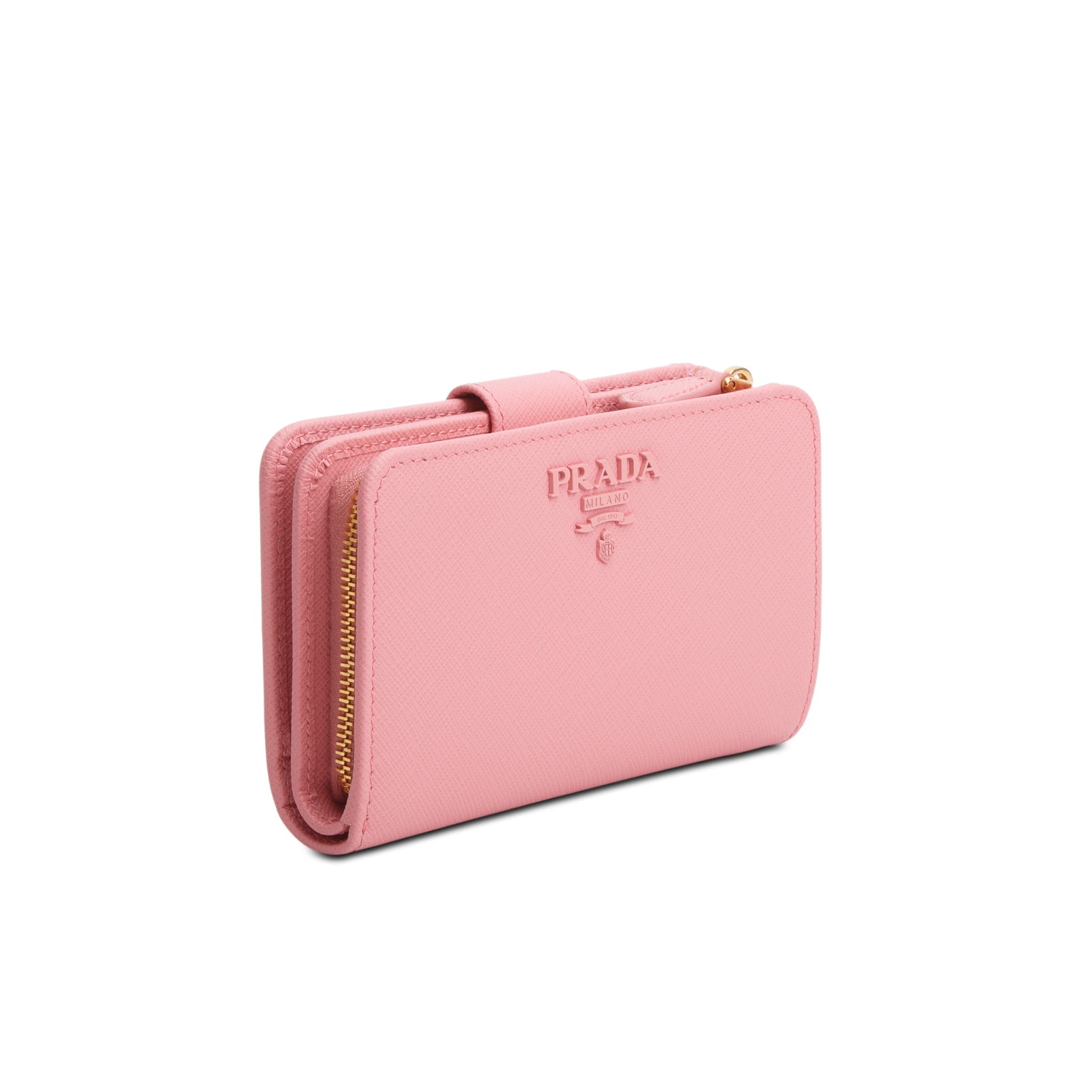 Prada Pink Saffiano Shine Monochrome Bi-Fold Wallet w/ Box & Authenticity Card