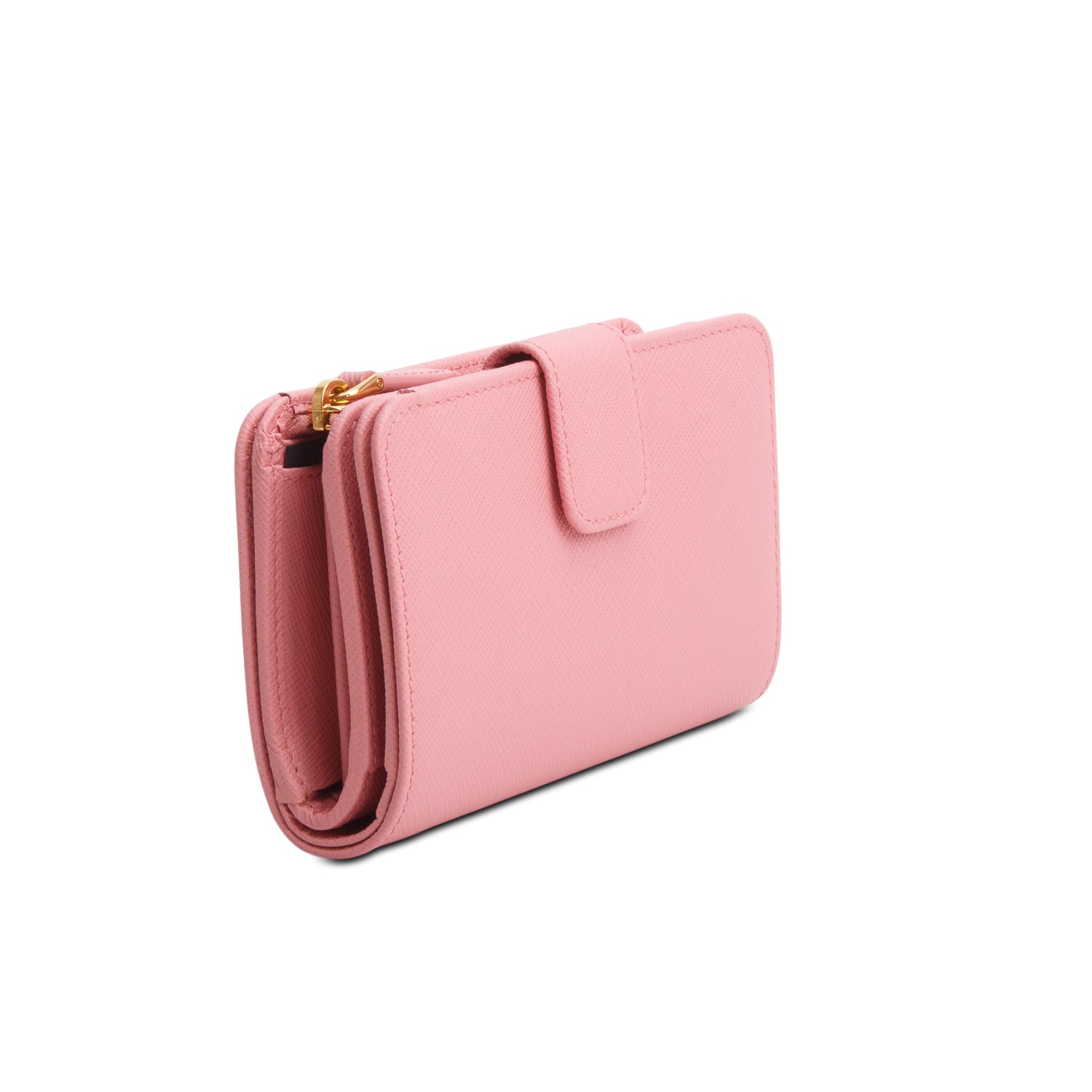 Prada Pink Saffiano Shine Monochrome Bi-Fold Wallet w/ Box & Authenticity Card