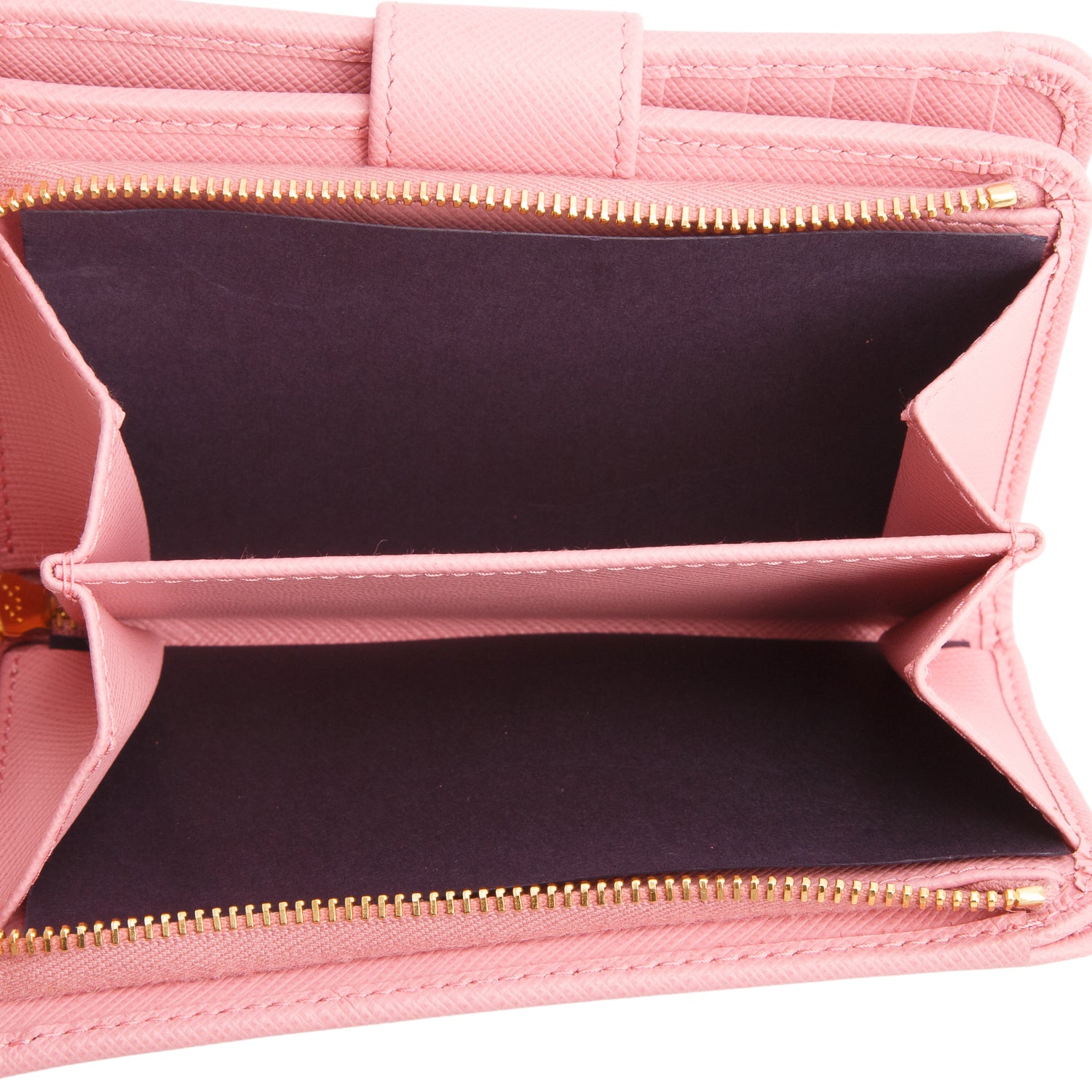 Prada Pink Saffiano Shine Monochrome Bi-Fold Wallet w/ Box & Authenticity Card