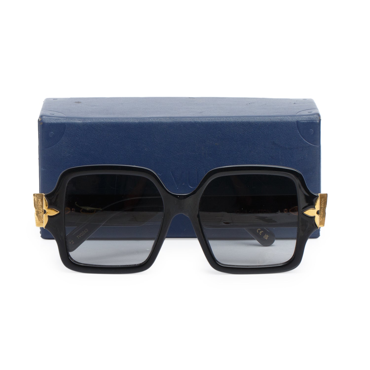 Louis Vuitton 2023 Z1750 Black Acetate My LV Flower Square Sunglasses w/ Case