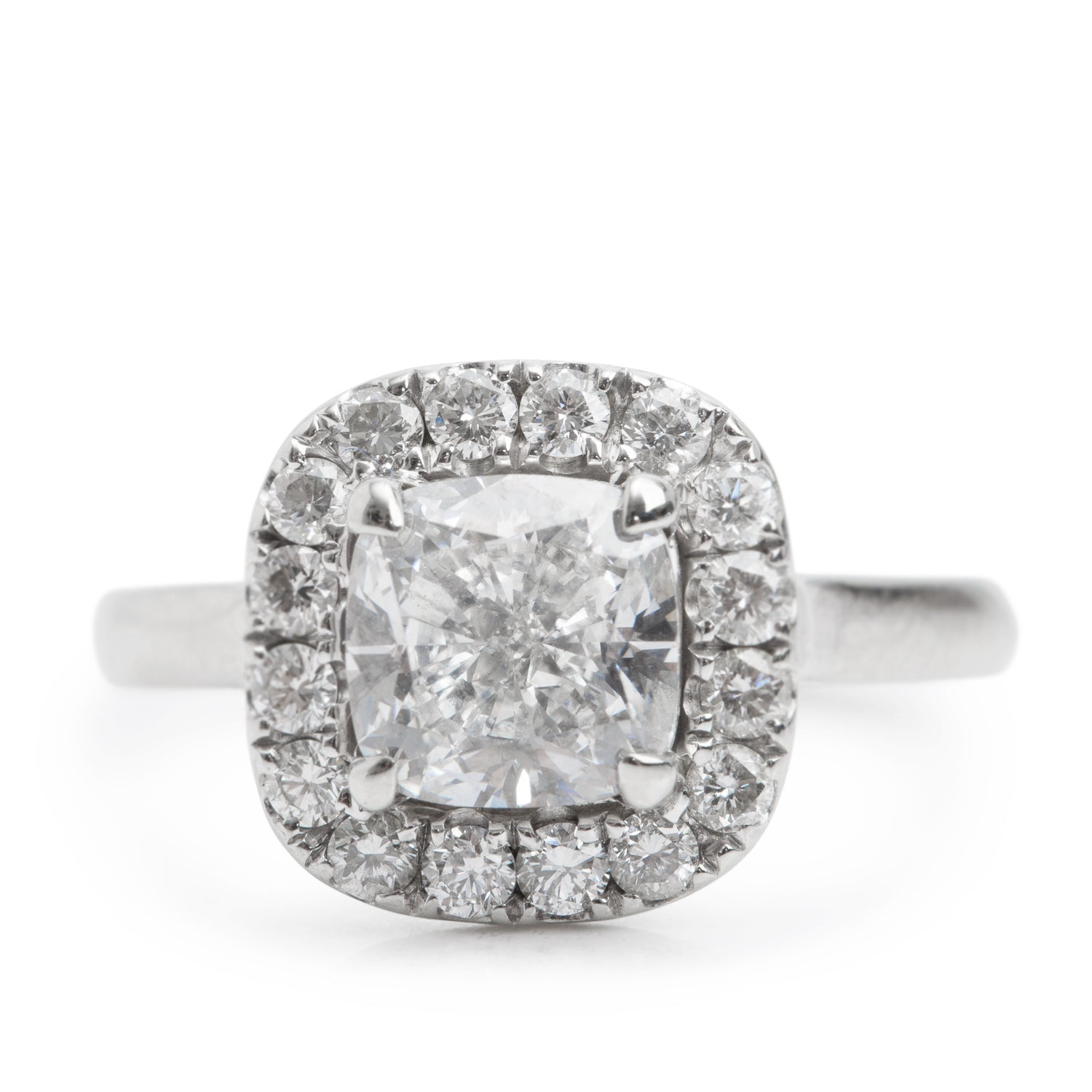 19k White Gold 1.65 ct. Cushion Cut Diamond Halo Top Engagement Ring, Size 4.75
