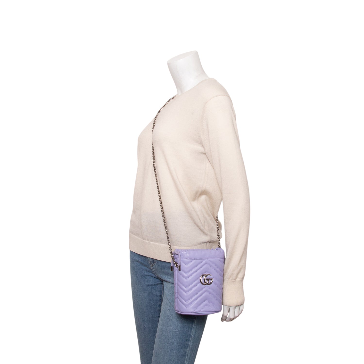 Gucci Purple Calfskin Leather GG Marmont Mini Bucket Bag w/ Box