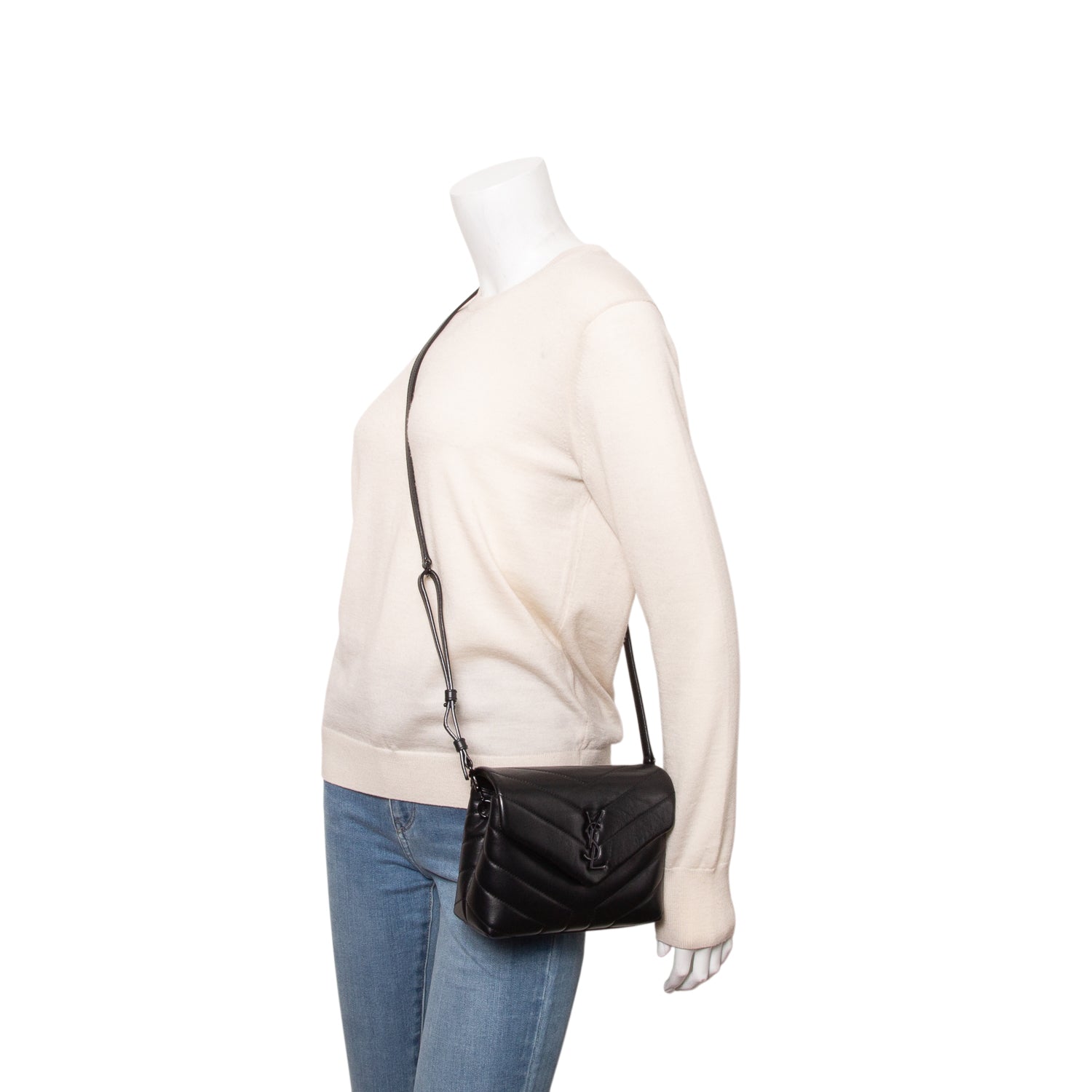 Saint Laurent Black Calfskin Y Quilted Monogram Monochrome Toy Loulou Crossbody Bag