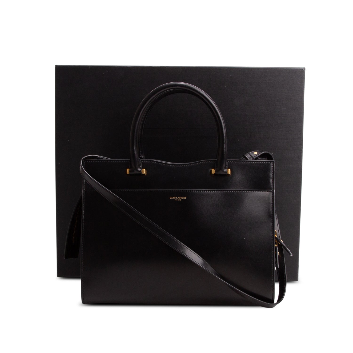 Saint Laurent Black Smooth Calfskin Uptown Cabas Tote w/ Box, Strap & Receipt
