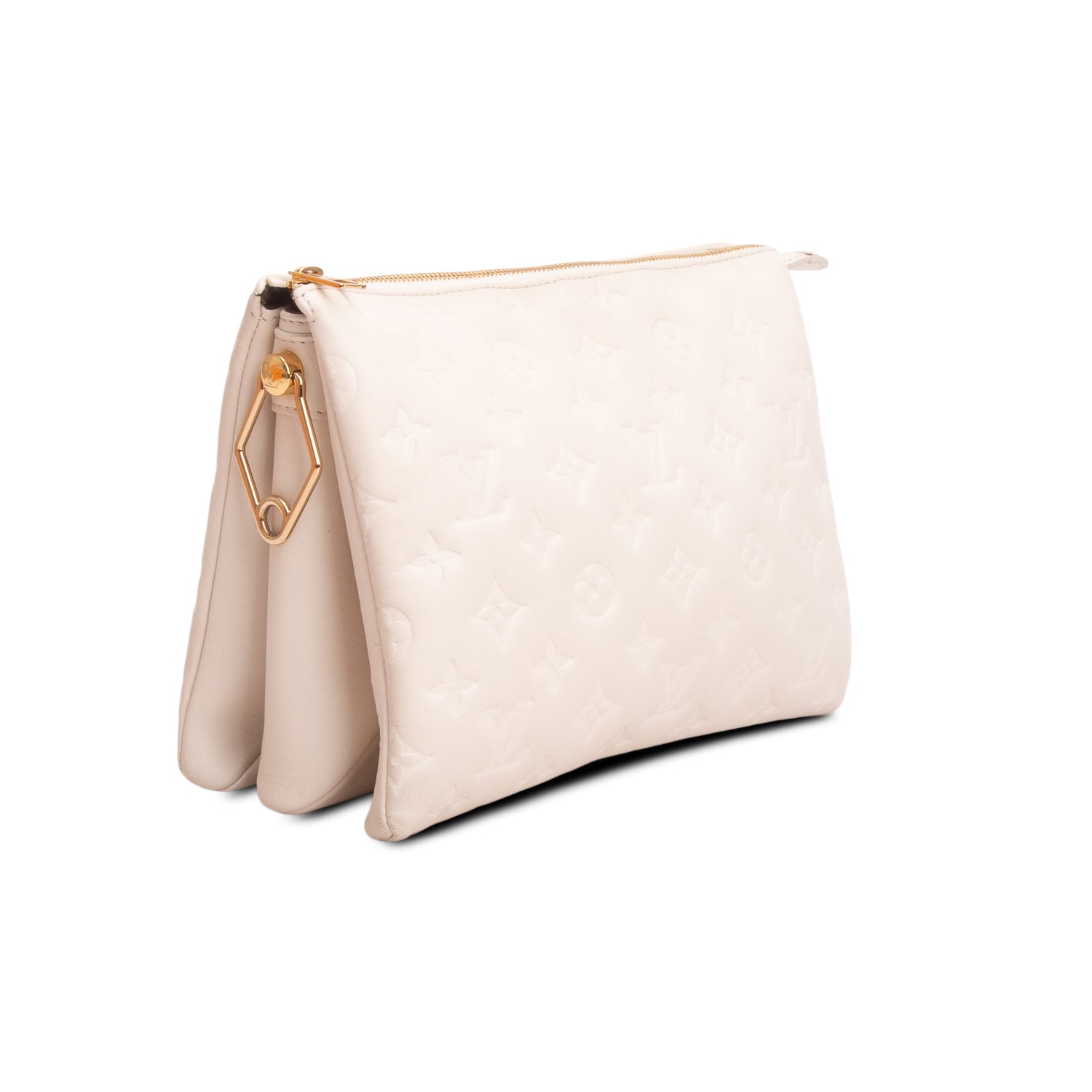 Louis Vuitton White Monogram Embossed Lambskin Leather Coussin PM w/ Straps & Box