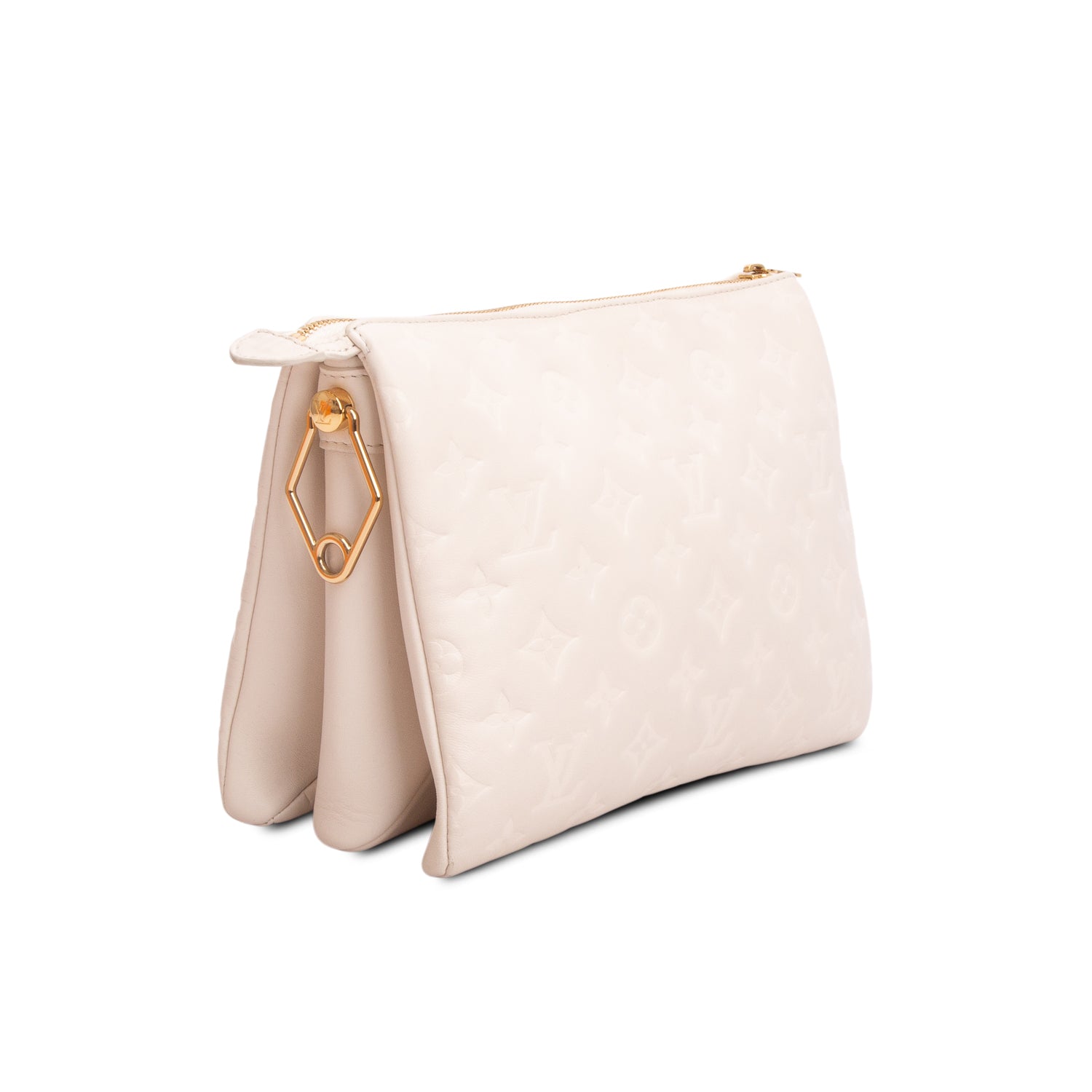Louis Vuitton White Monogram Embossed Lambskin Leather Coussin PM w/ Straps & Box