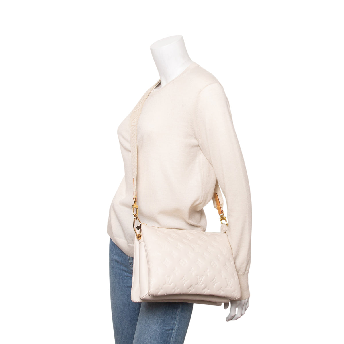 Louis Vuitton White Monogram Embossed Lambskin Leather Coussin PM w/ Straps & Box