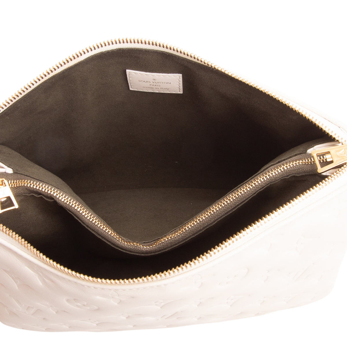 Louis Vuitton White Monogram Embossed Lambskin Leather Coussin PM w/ Straps & Box