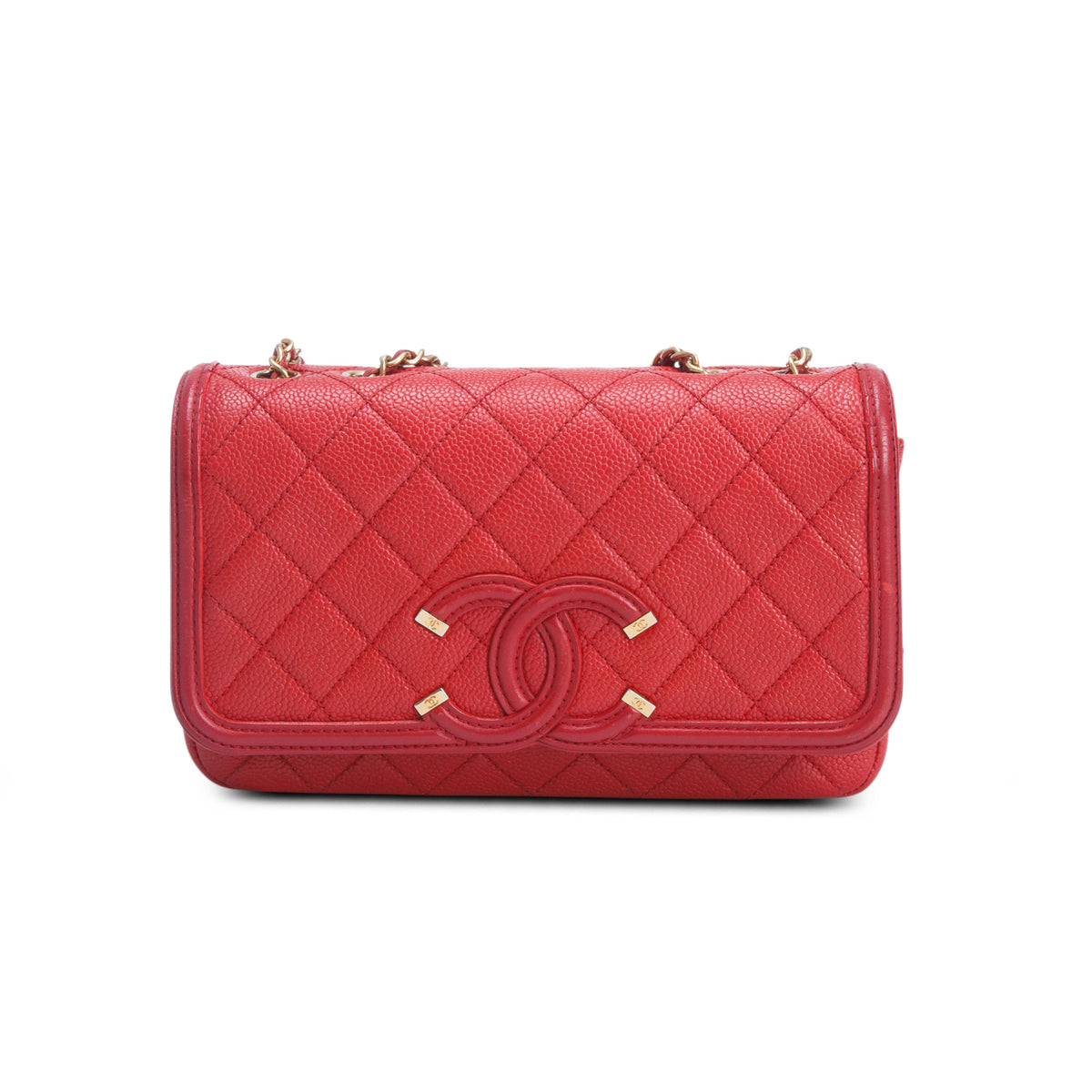 Chanel Red Caviar Quilted Leather CC Filigree Small Flap Bag