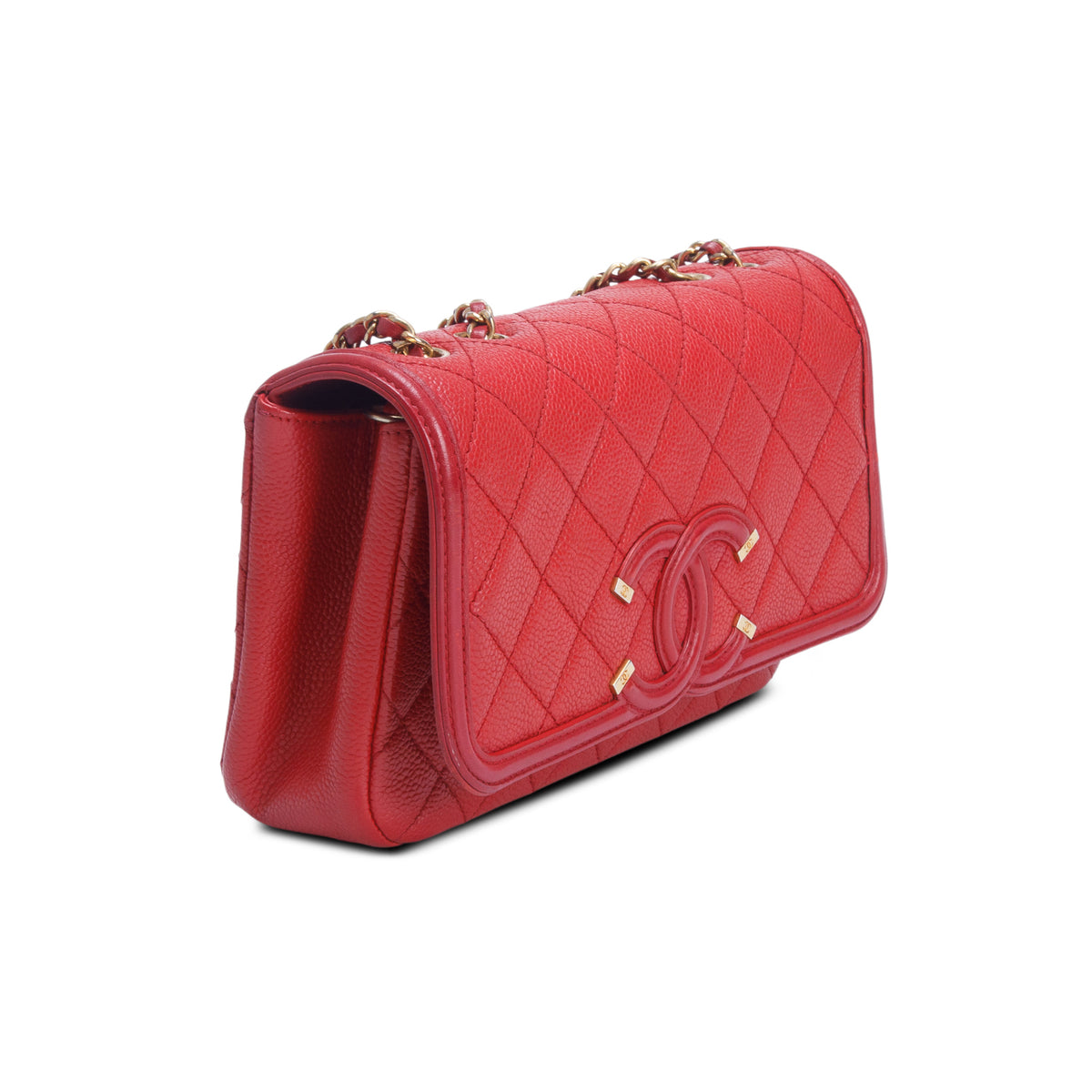 Chanel Red Caviar Quilted Leather CC Filigree Small Flap Bag
