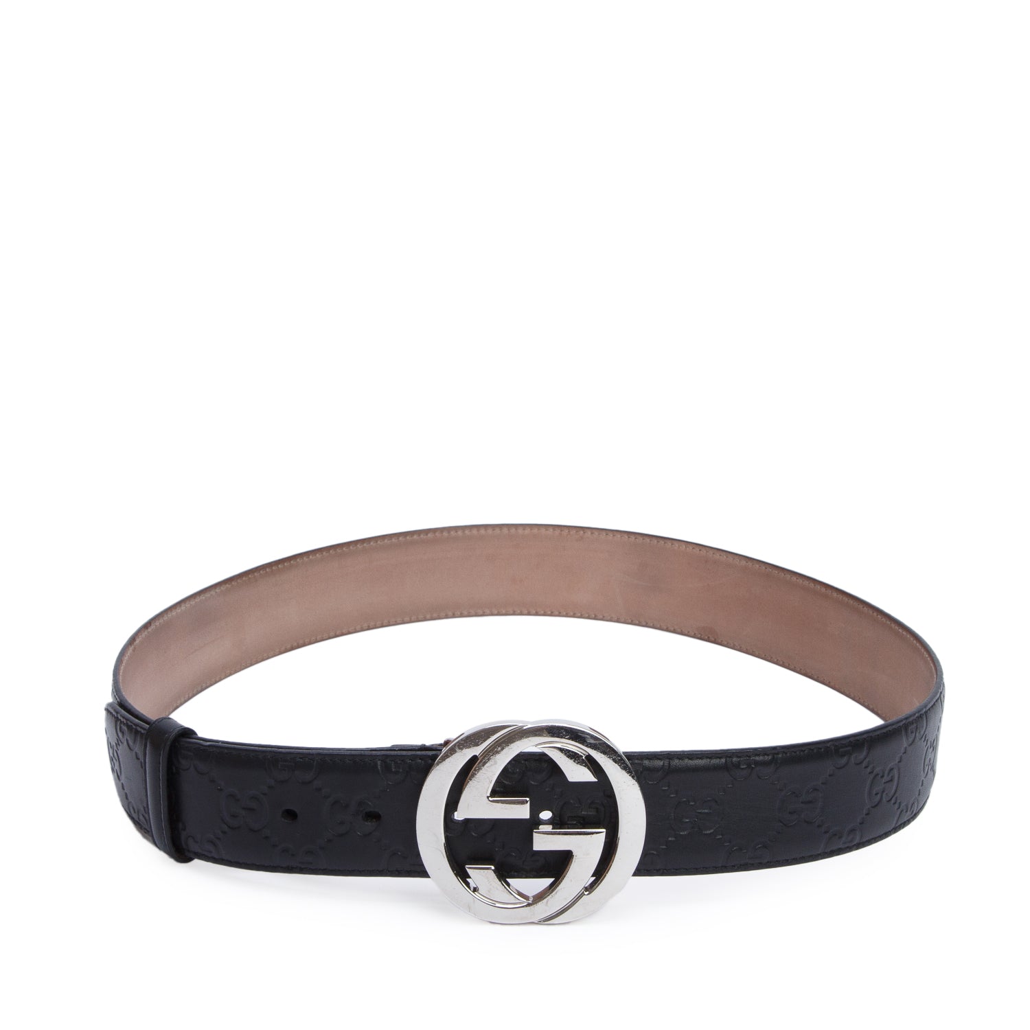 Gucci Black GG Signature Leather Interlocking G Belt 85 34 w/ Box
