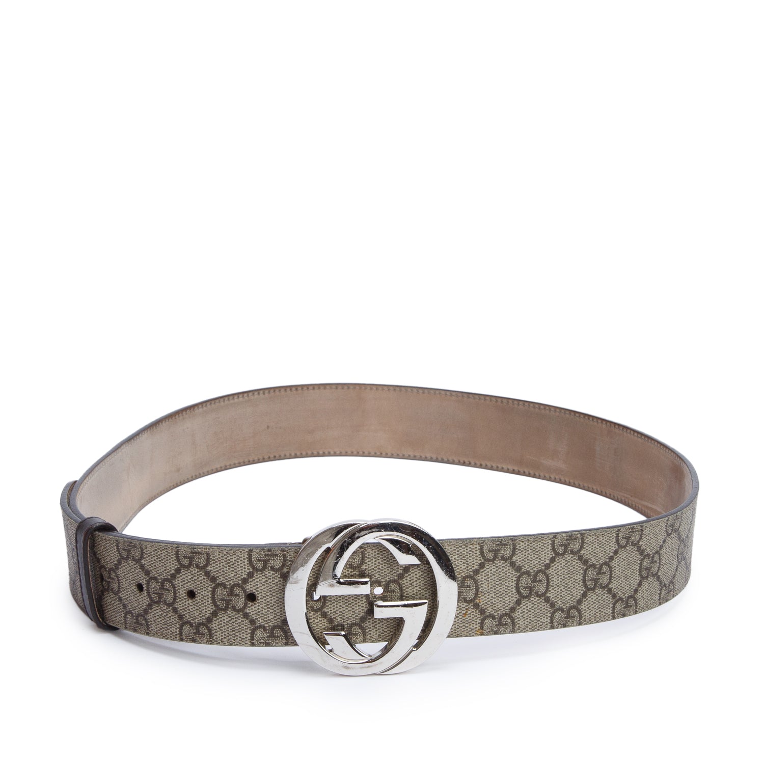 Gucci Beige GG Supreme Canvas Interlocking G Belt 95 38 w/ Box