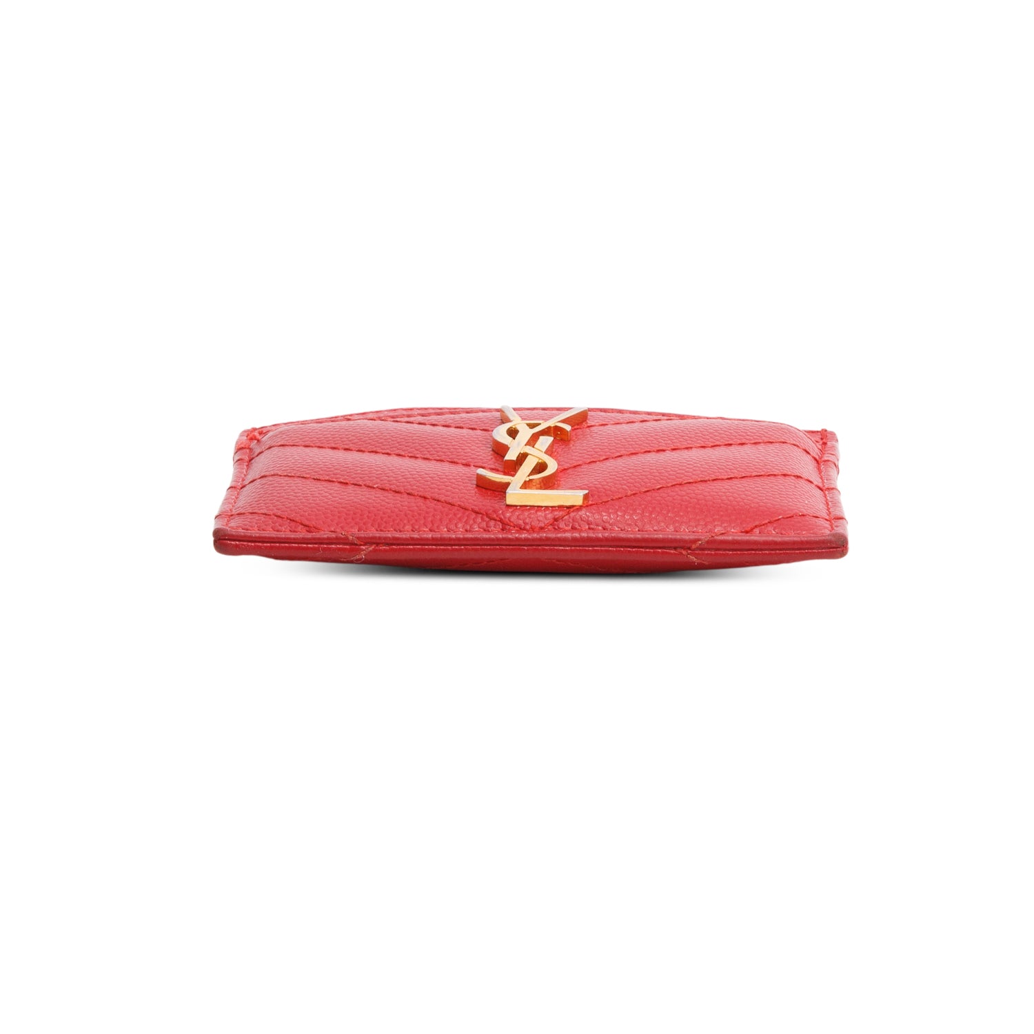 Saint Laurent Red Grain de Poudre Chevron Cassandre Card Holder w/ Box