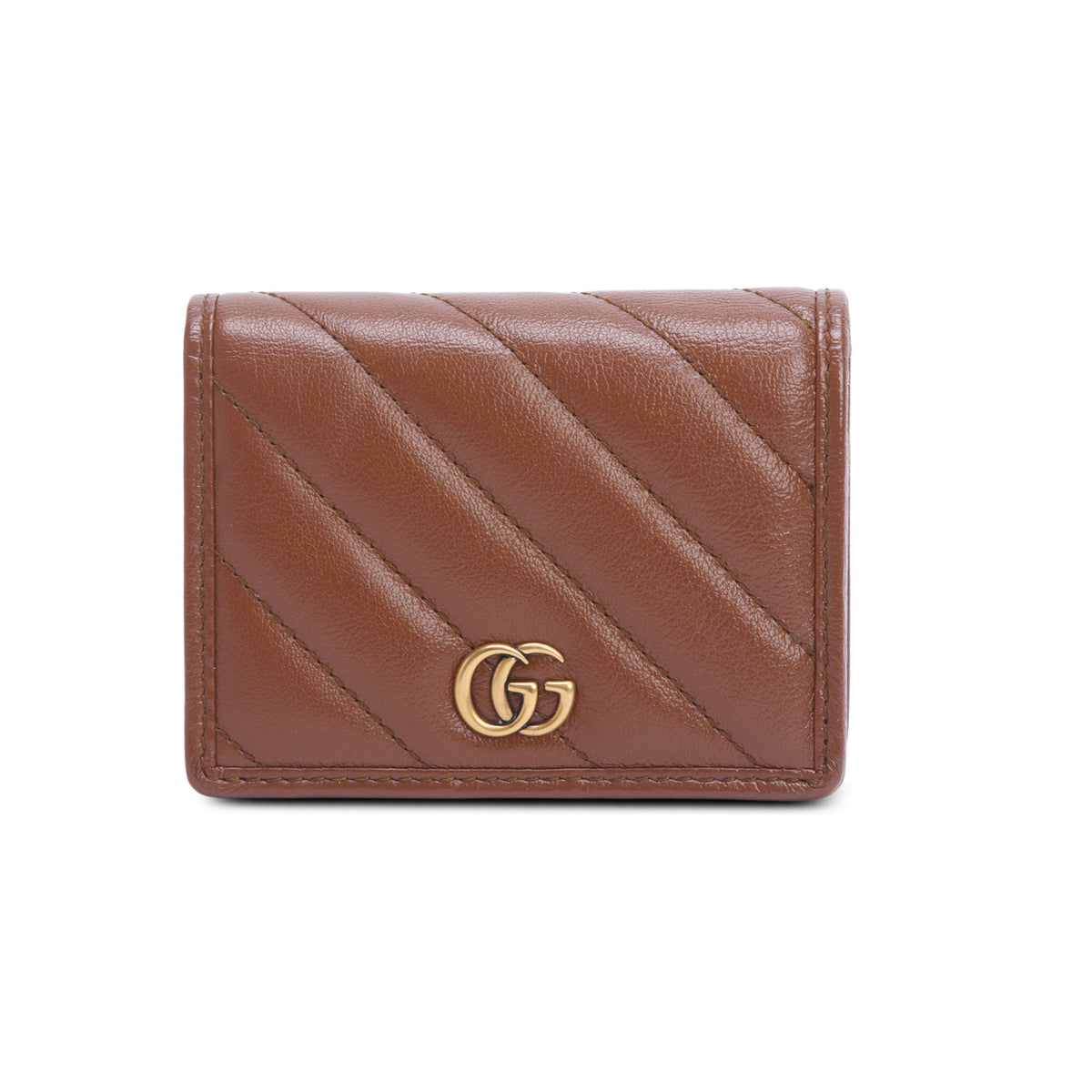 Gucci Brown Diagonal Quilted GG Marmont Leather Card Case Wallet