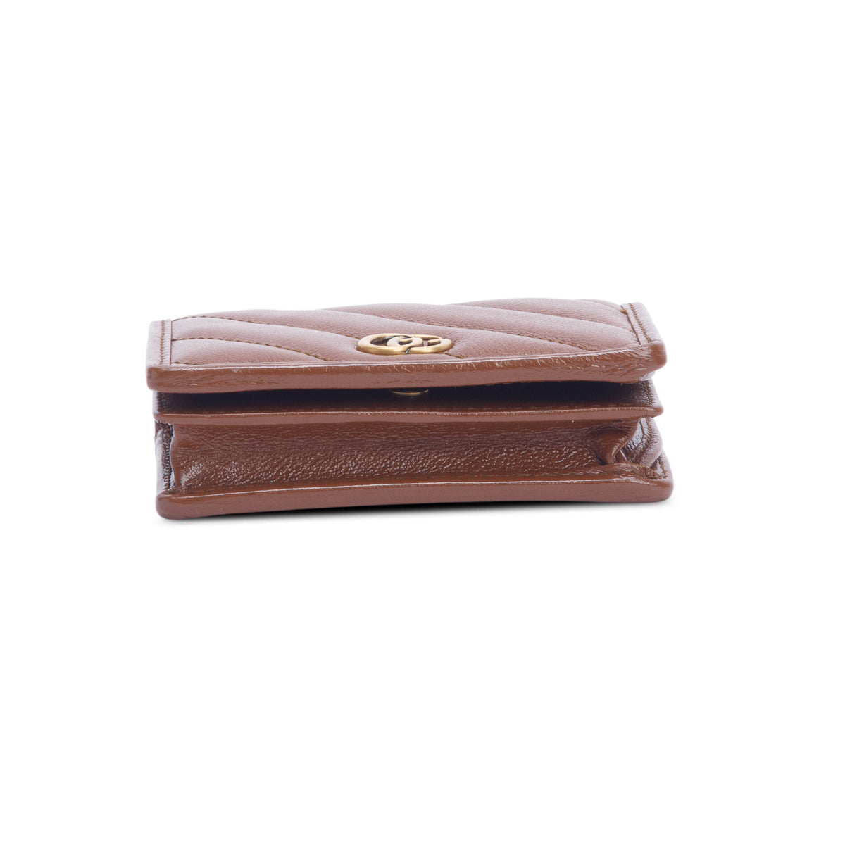 Gucci Brown Diagonal Quilted GG Marmont Leather Card Case Wallet