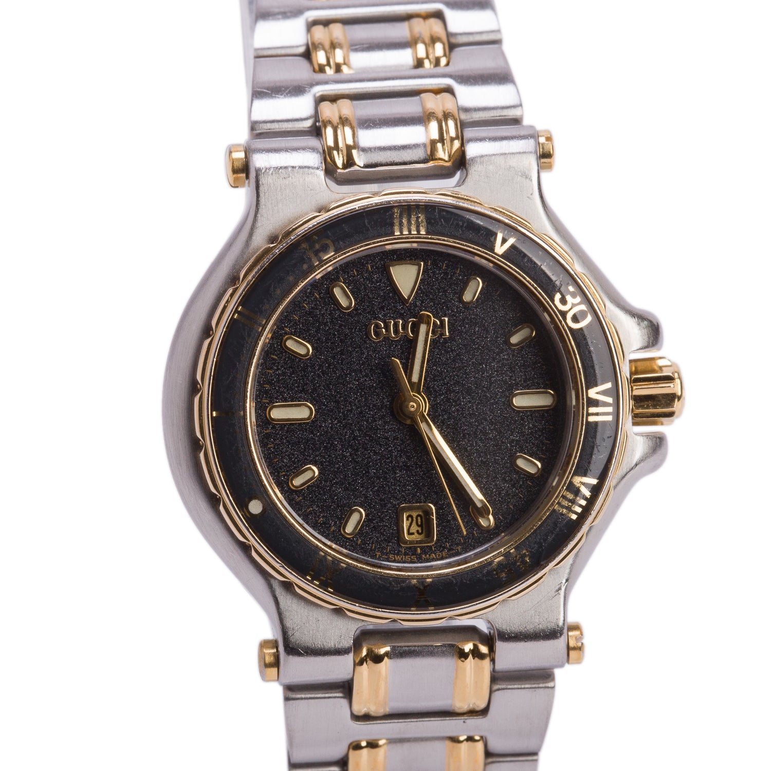 Gucci Vintage Two-Tone Stainless Steel 9700L Series 28 MM Quartz Watch Black Dial