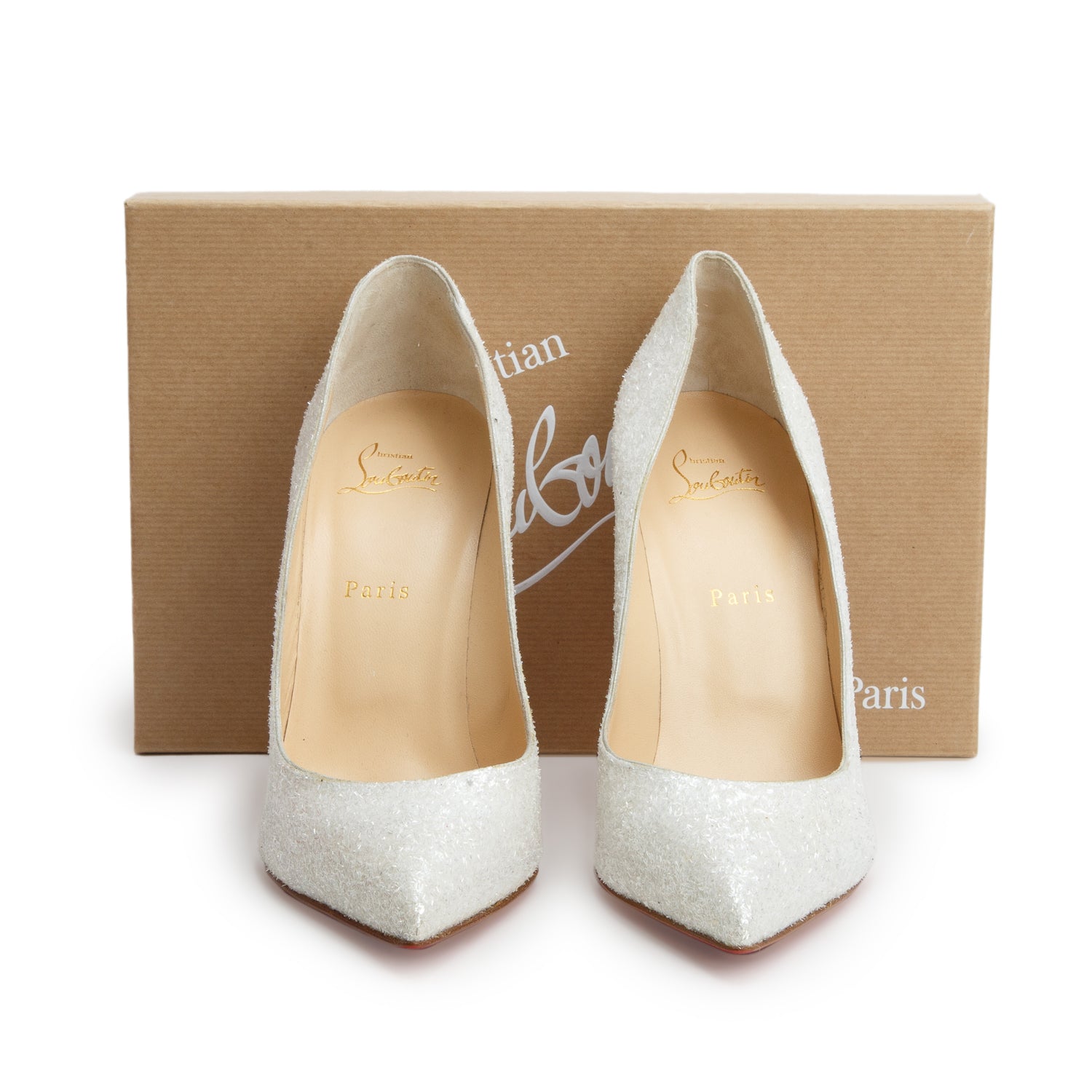 Christian Louboutin White Glitter Pigalle Follies 100 Pumps, Size 41 w/ Box