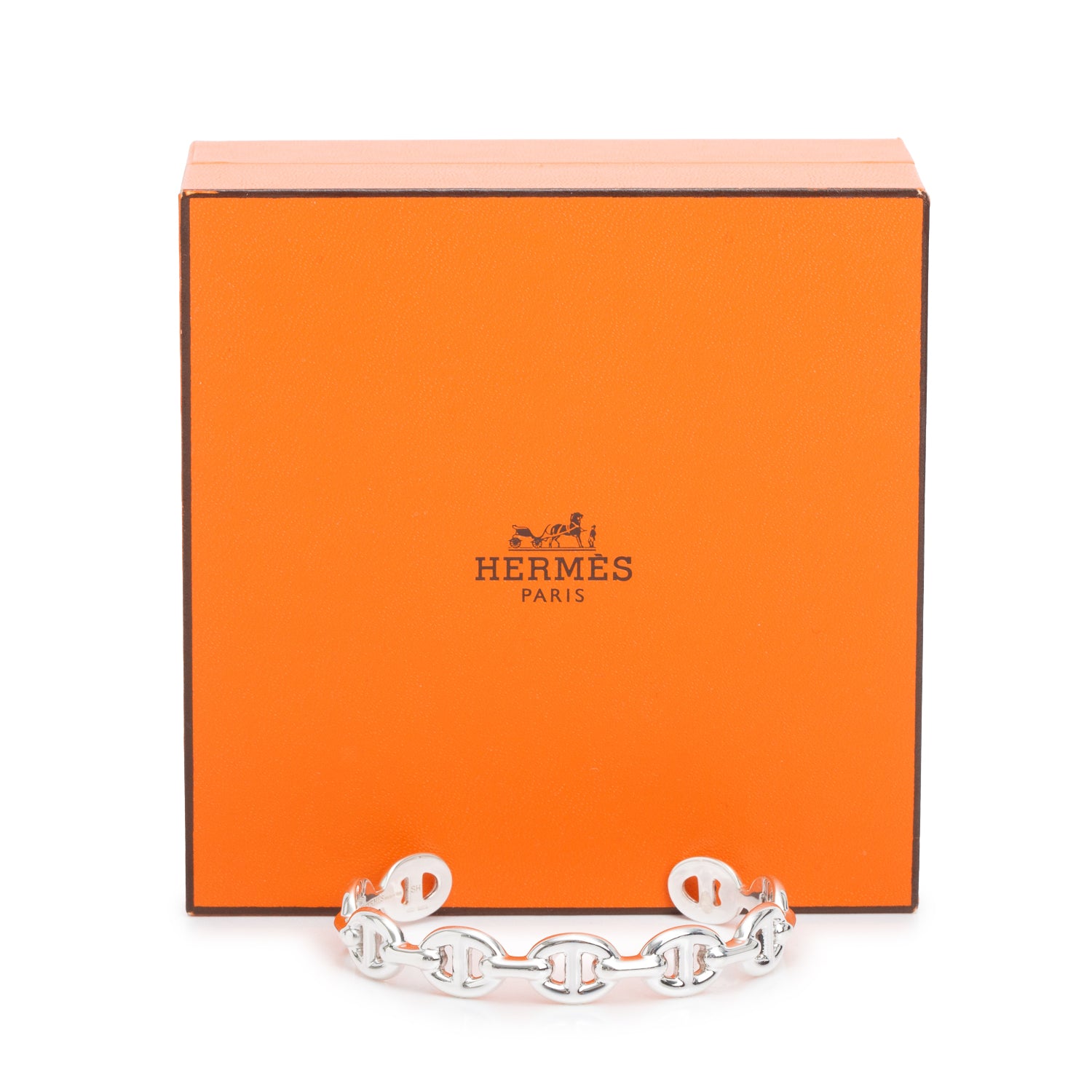 Hermes Sterling Silver Chaine D'Ancre Enchainee Cuff Bracelet, Medium Model w/ Box