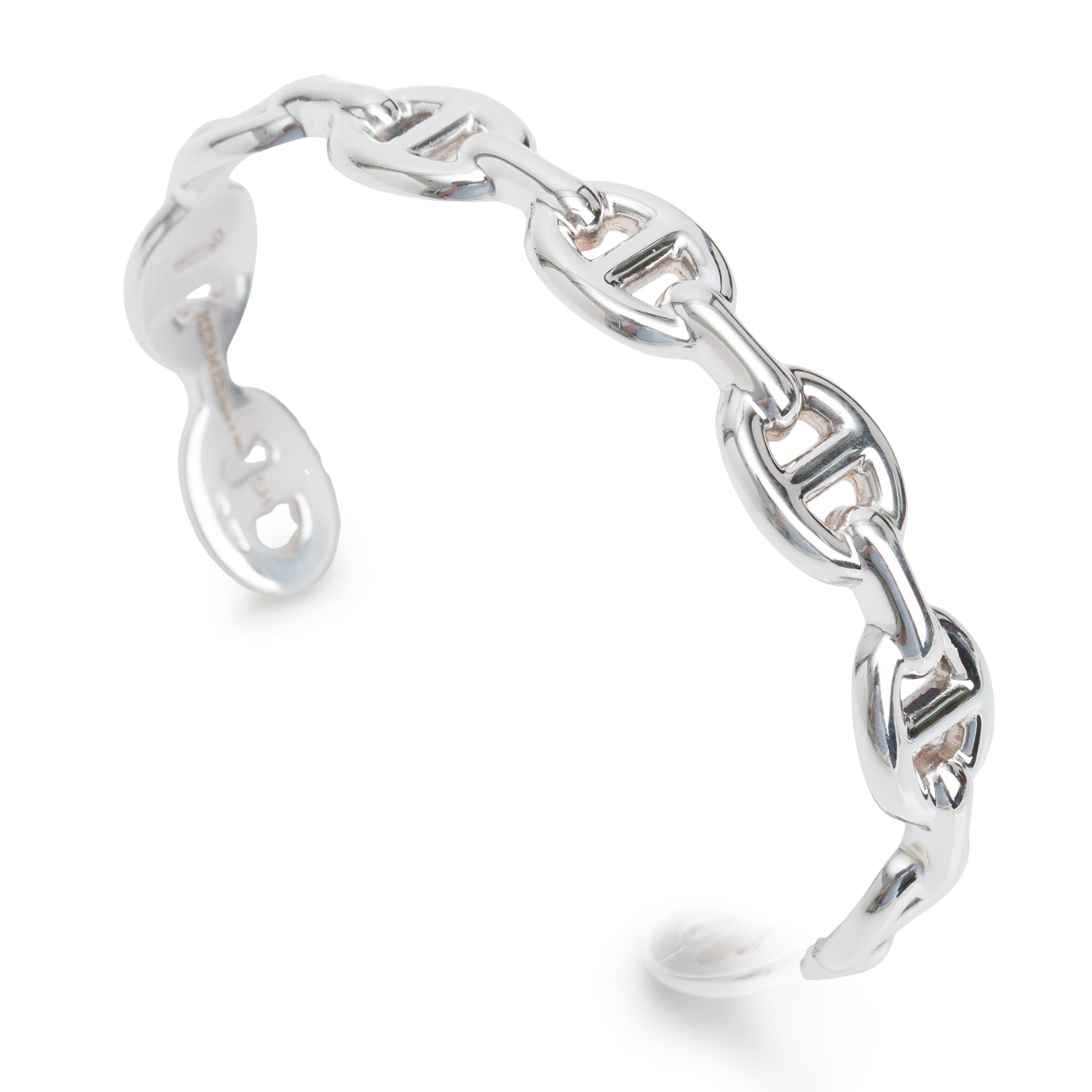 Hermes Sterling Silver Chaine D'Ancre Enchainee Cuff Bracelet, Medium Model w/ Box