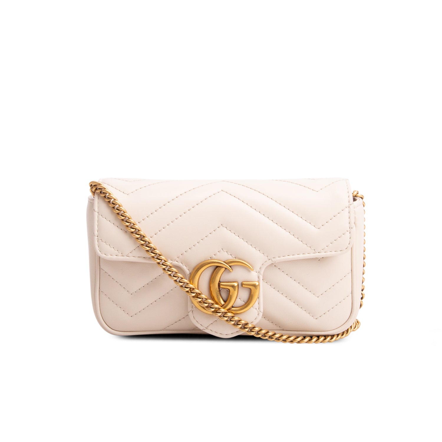 Gucci 2021 White GG Marmont Matelasse Leather Super Mini Bag w/ Box