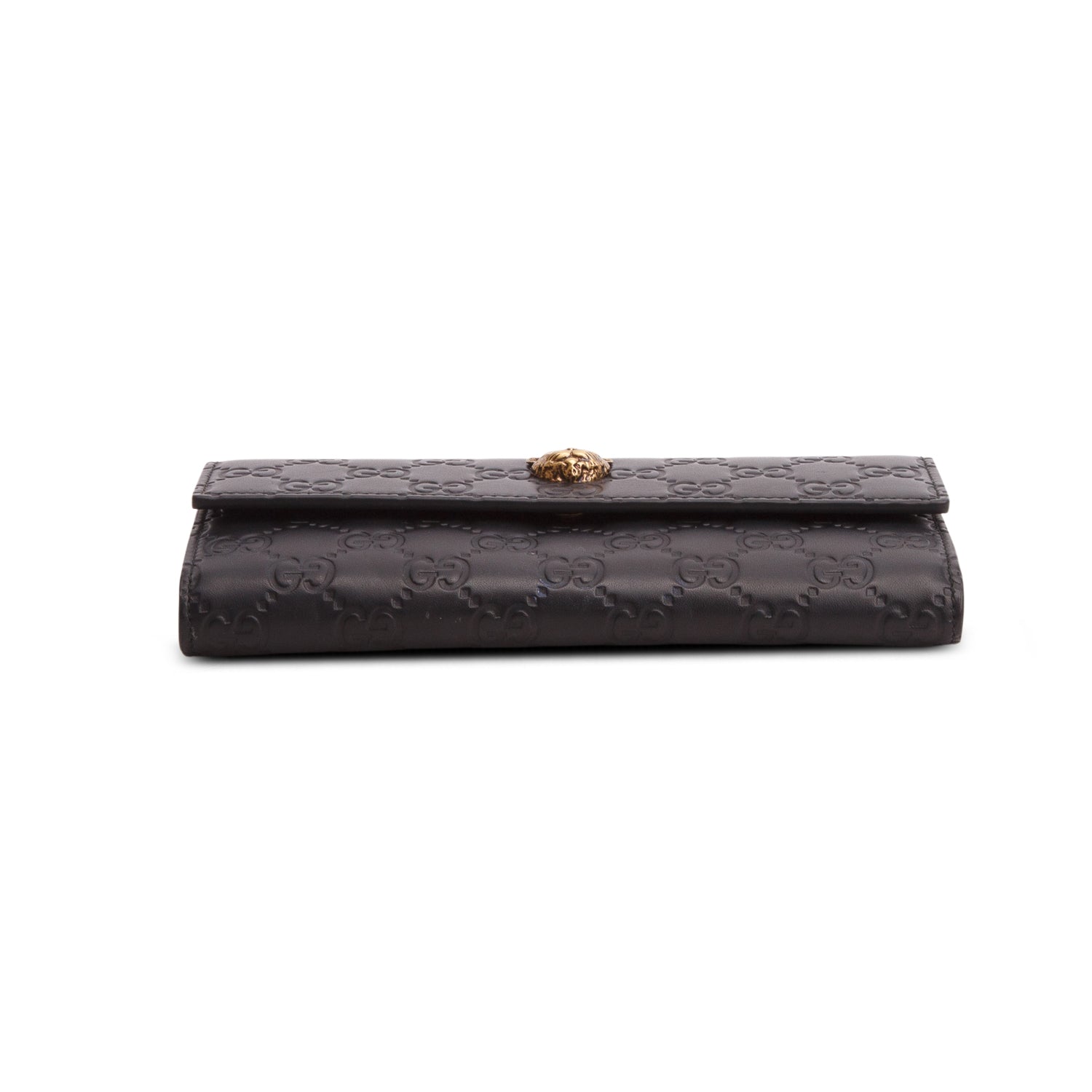 Gucci Black Leather Signature Crystal Cat Continental Flap Wallet w/ Box