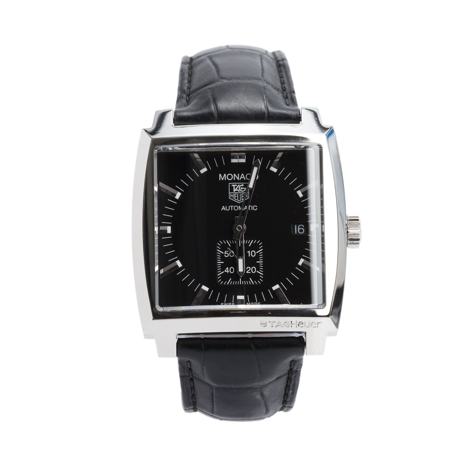 Tag Heuer Stainless Steel Monaco 37 MM Automatic Watch Black Dial WW2110-0