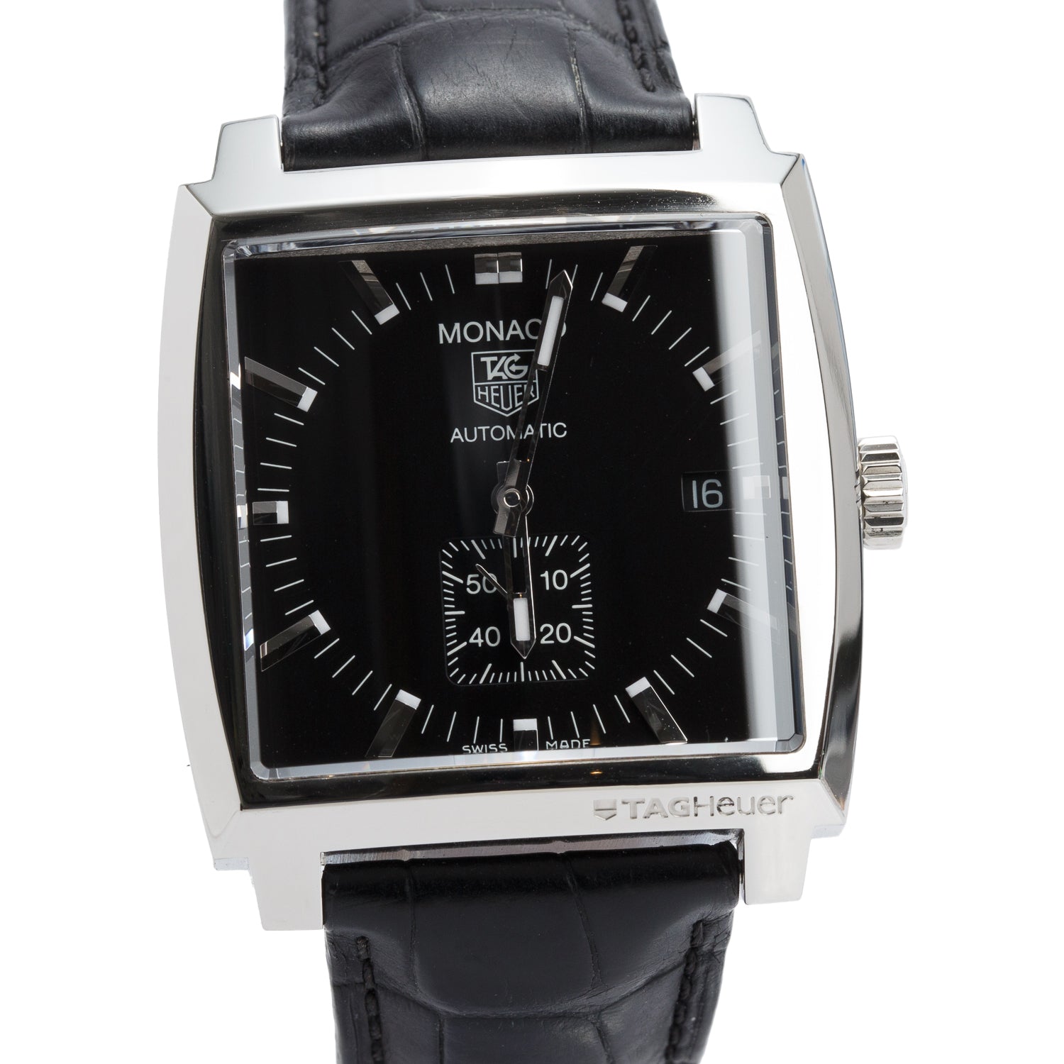 Tag Heuer Stainless Steel Monaco 37 MM Automatic Watch Black Dial WW2110-0