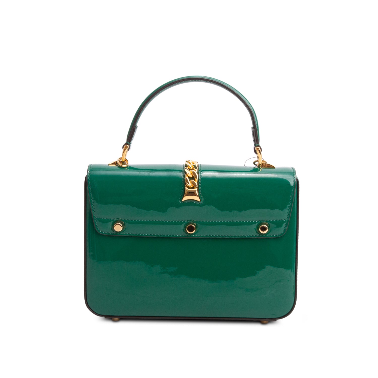 Gucci Green Mousse Top Patent Small Sylvie 1969 Small Top Handle Bag w/ Chain