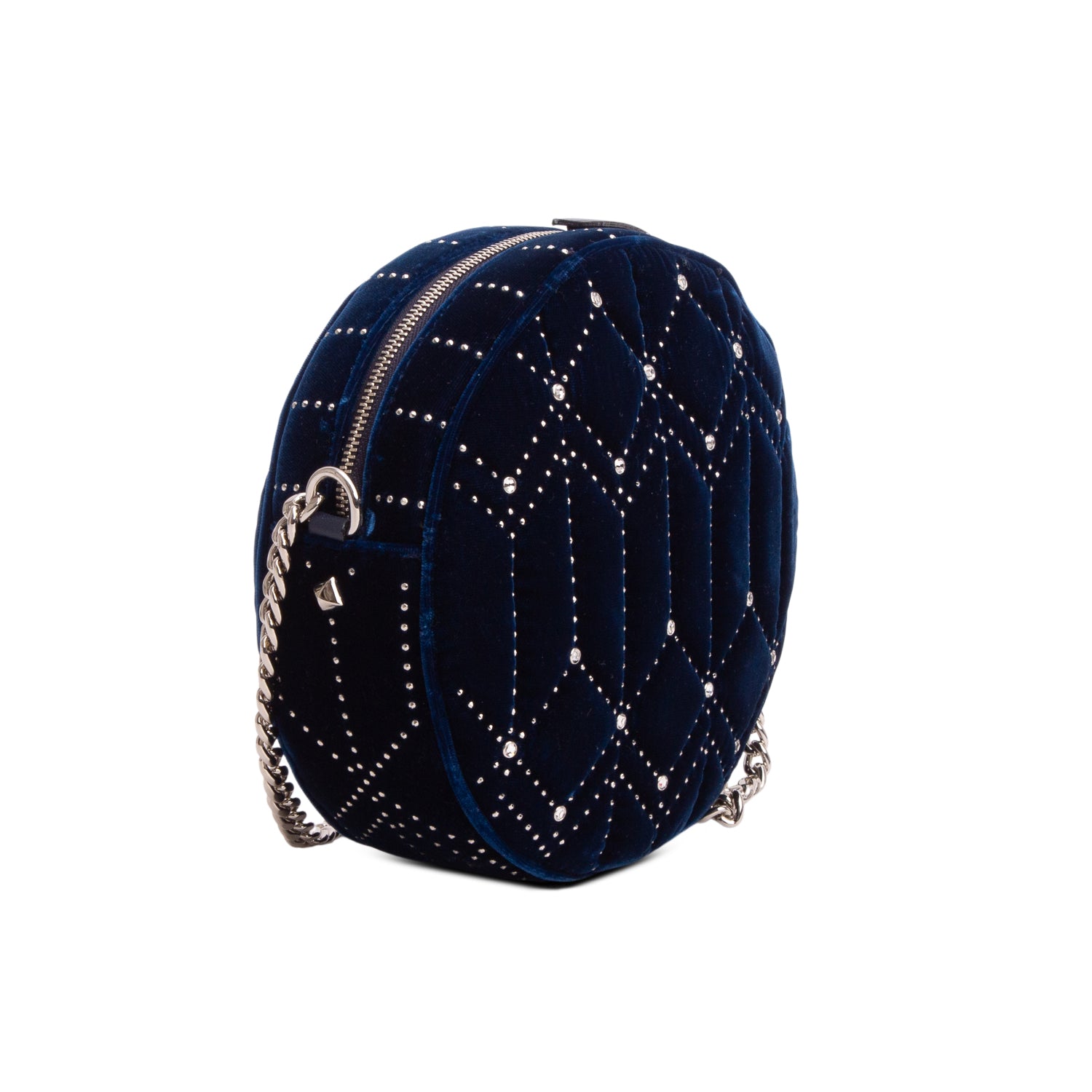 Jimmy Choo Blue Velvet Crystal Quilted Round Crossbody Bag w/ Authenticity Card