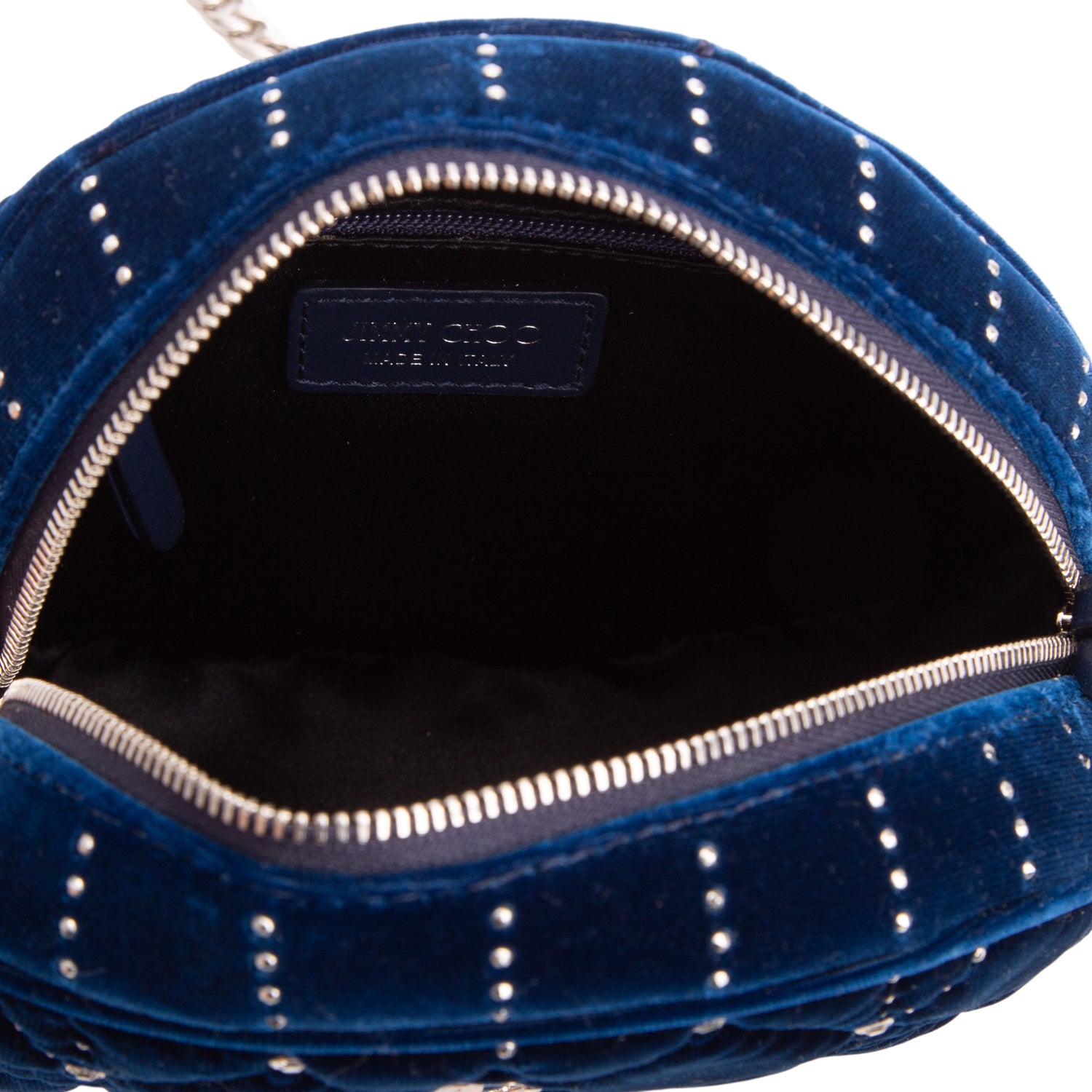 Jimmy Choo Blue Velvet Crystal Quilted Round Crossbody Bag w/ Authenticity Card