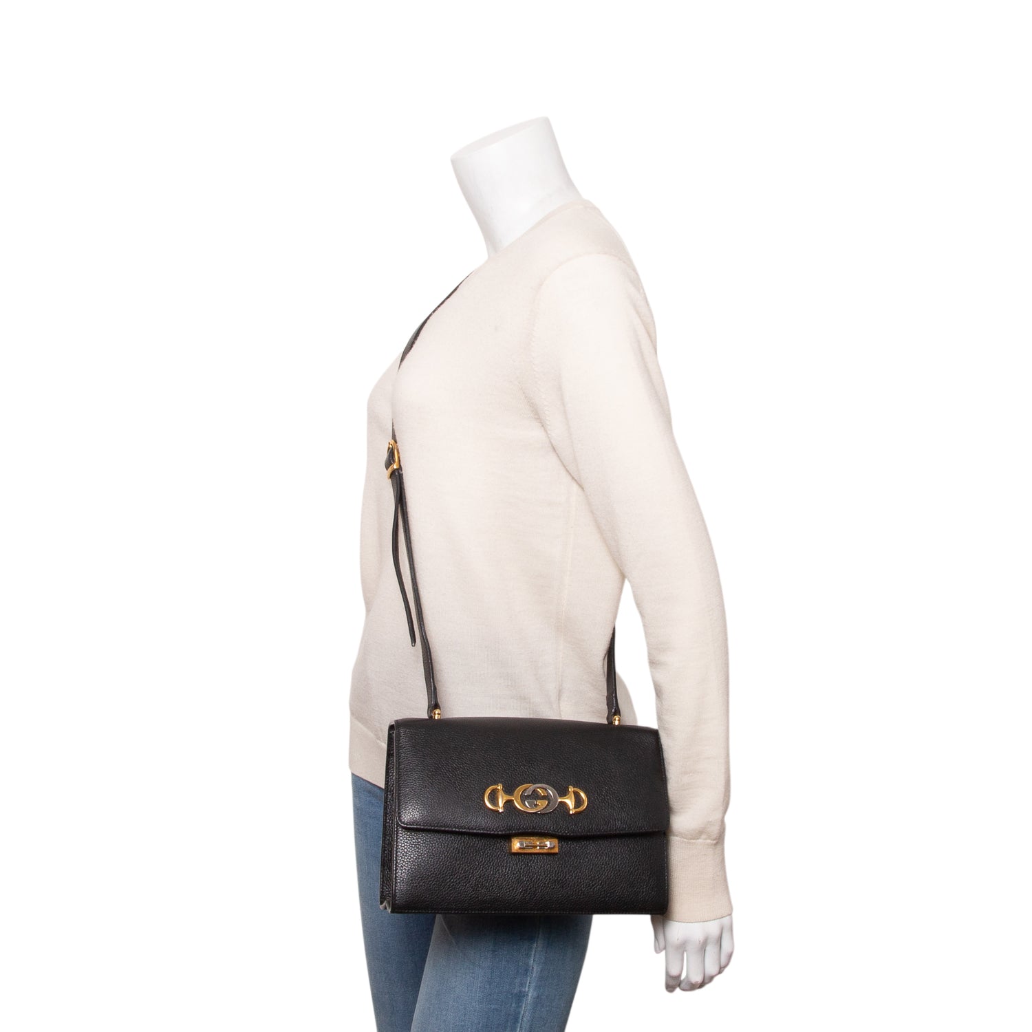 Gucci Black Grainy Calfskin Leather Small Zumi Shoulder Bag
