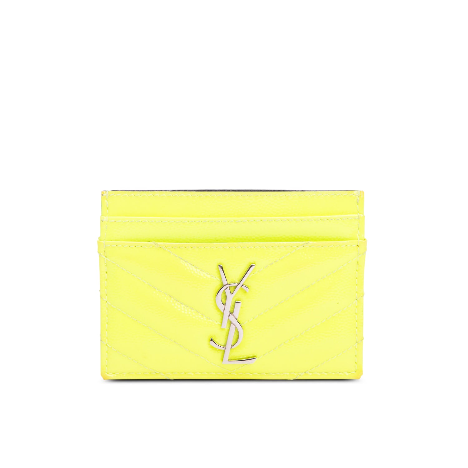 Saint Laurent Green Grain de Poudre Chevron Cassandre Card Holder w/ Box