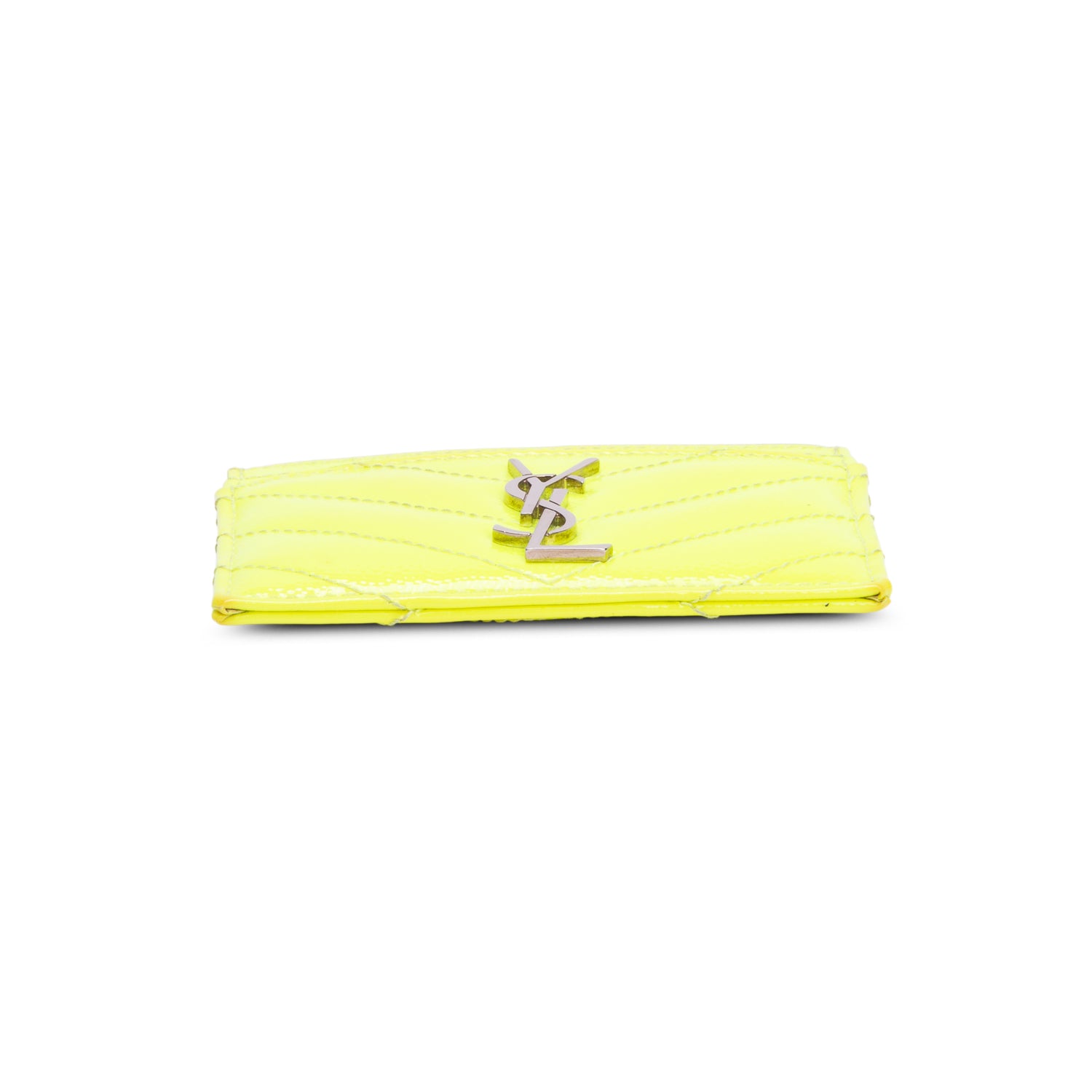 Saint Laurent Green Grain de Poudre Chevron Cassandre Card Holder w/ Box
