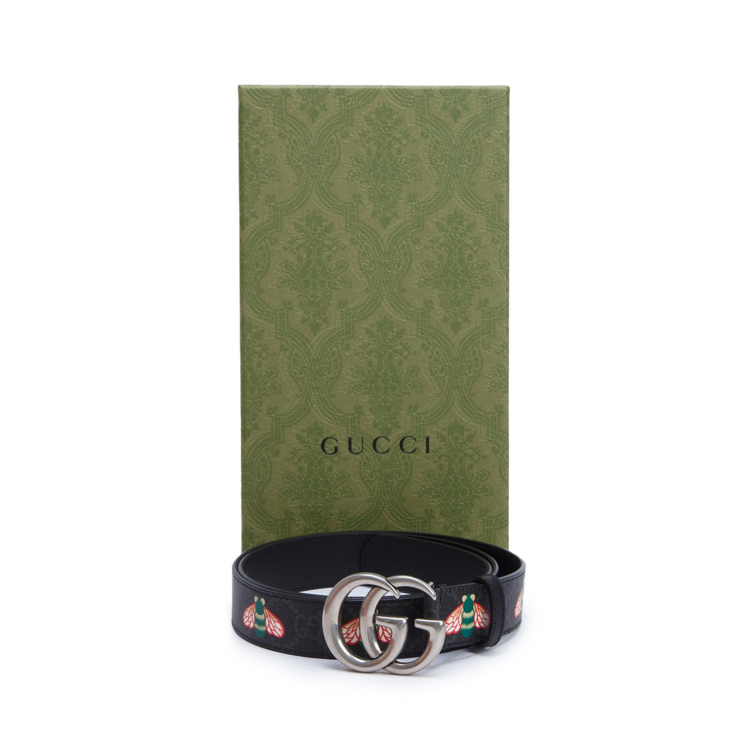 Gucci Black GG Supreme Canvas Bee Interlocking G Belt 95 38 w/ Box