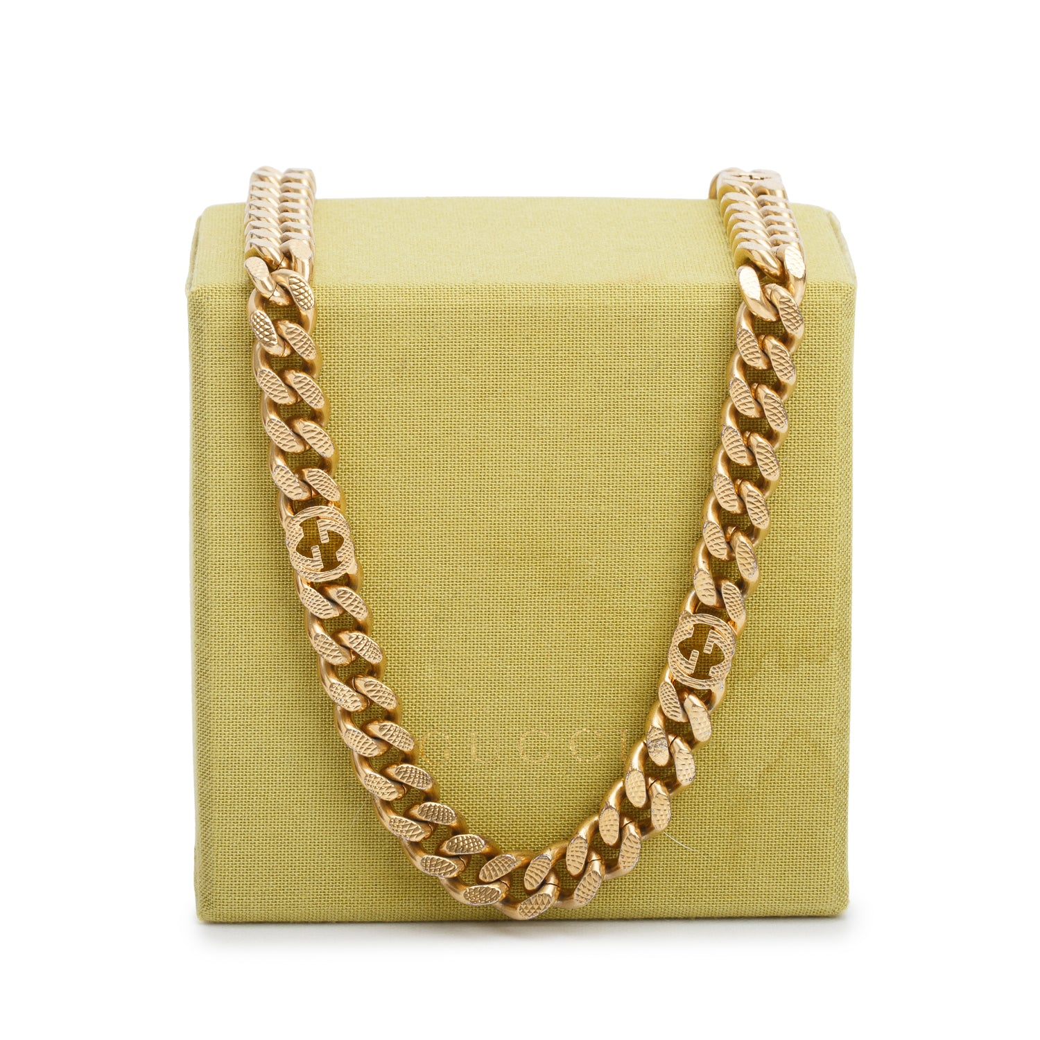 Gucci Gold-Plated Metal Interlocking G Logo Curb Link Chain Necklace w/ Box