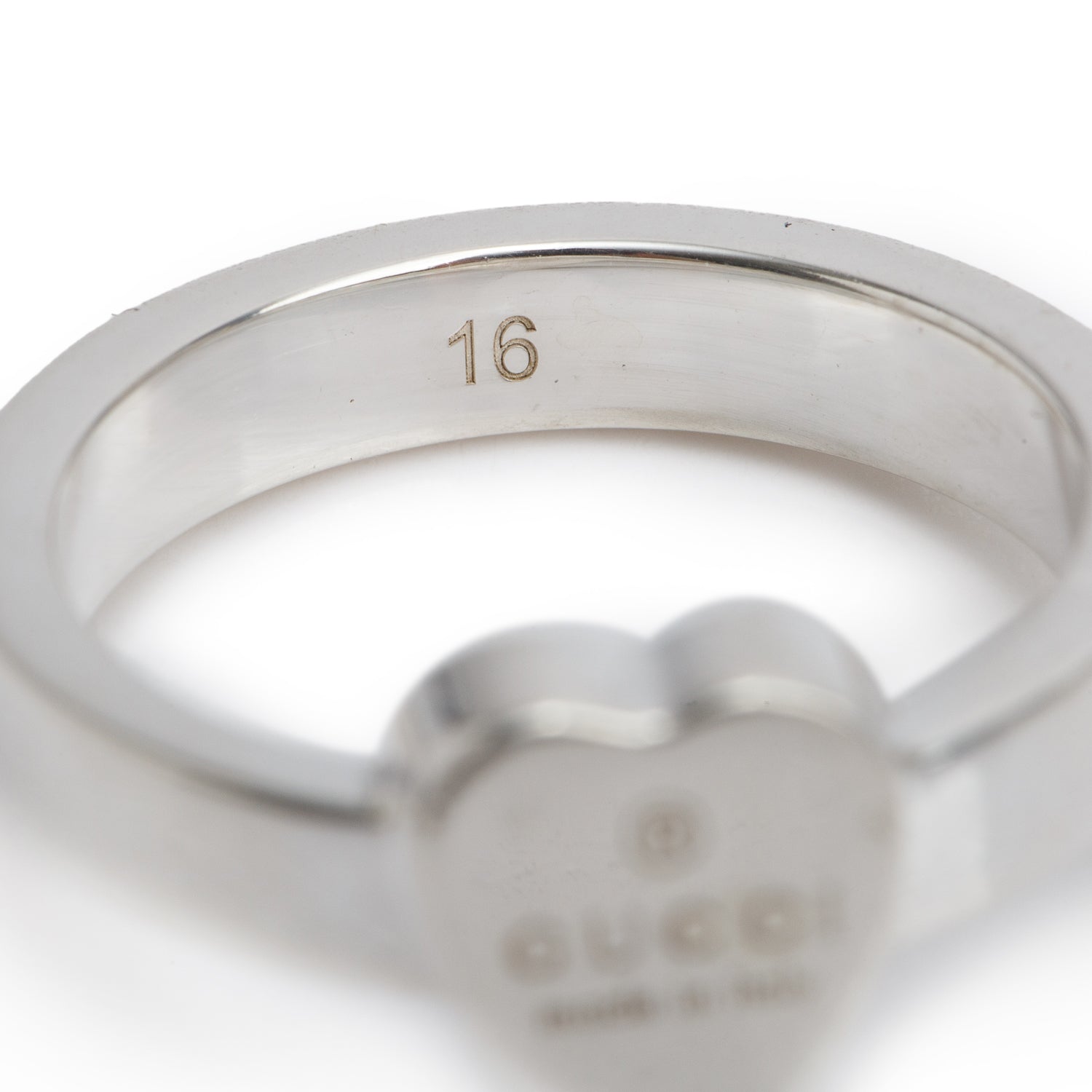 Gucci Sterling Silver Trademark Heart Ring, Size 16 7.5