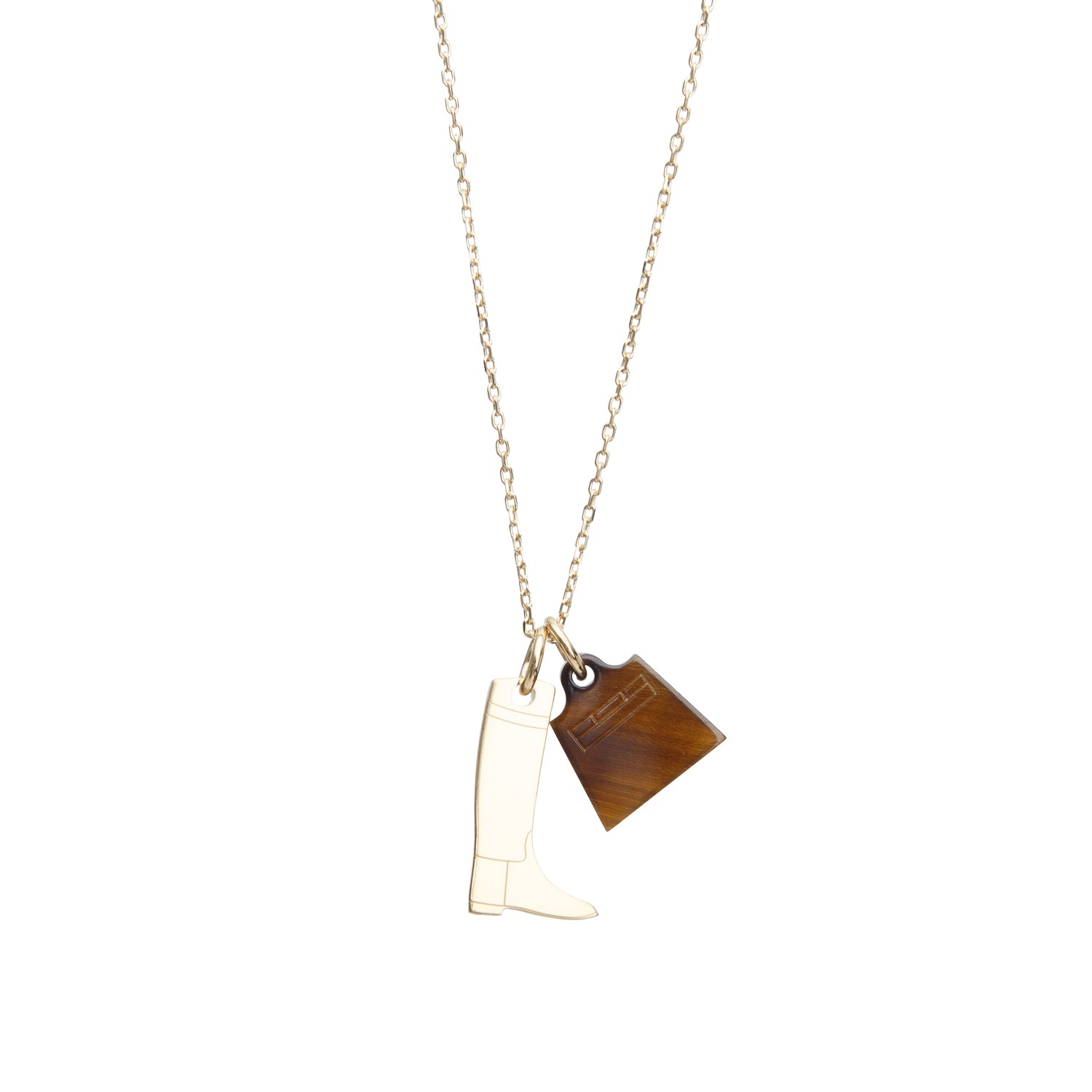 Hermes 2022 Gold-Plated Brown Horn Amulette Maroquinier Pendant Pendant Necklace, Small Model w/ Box & Receipt