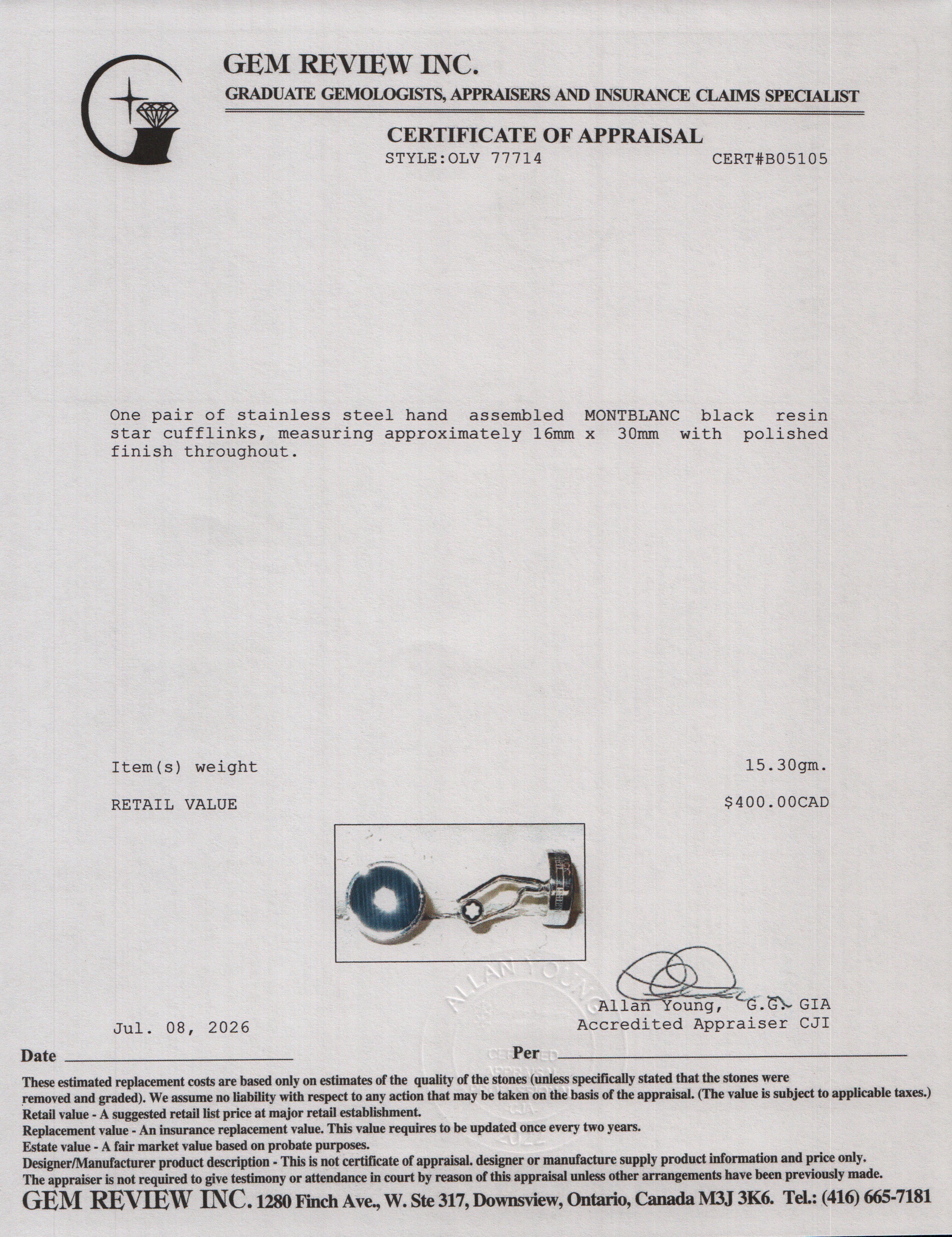 Montblanc Stainless Steel Black Resin Star Cufflinks