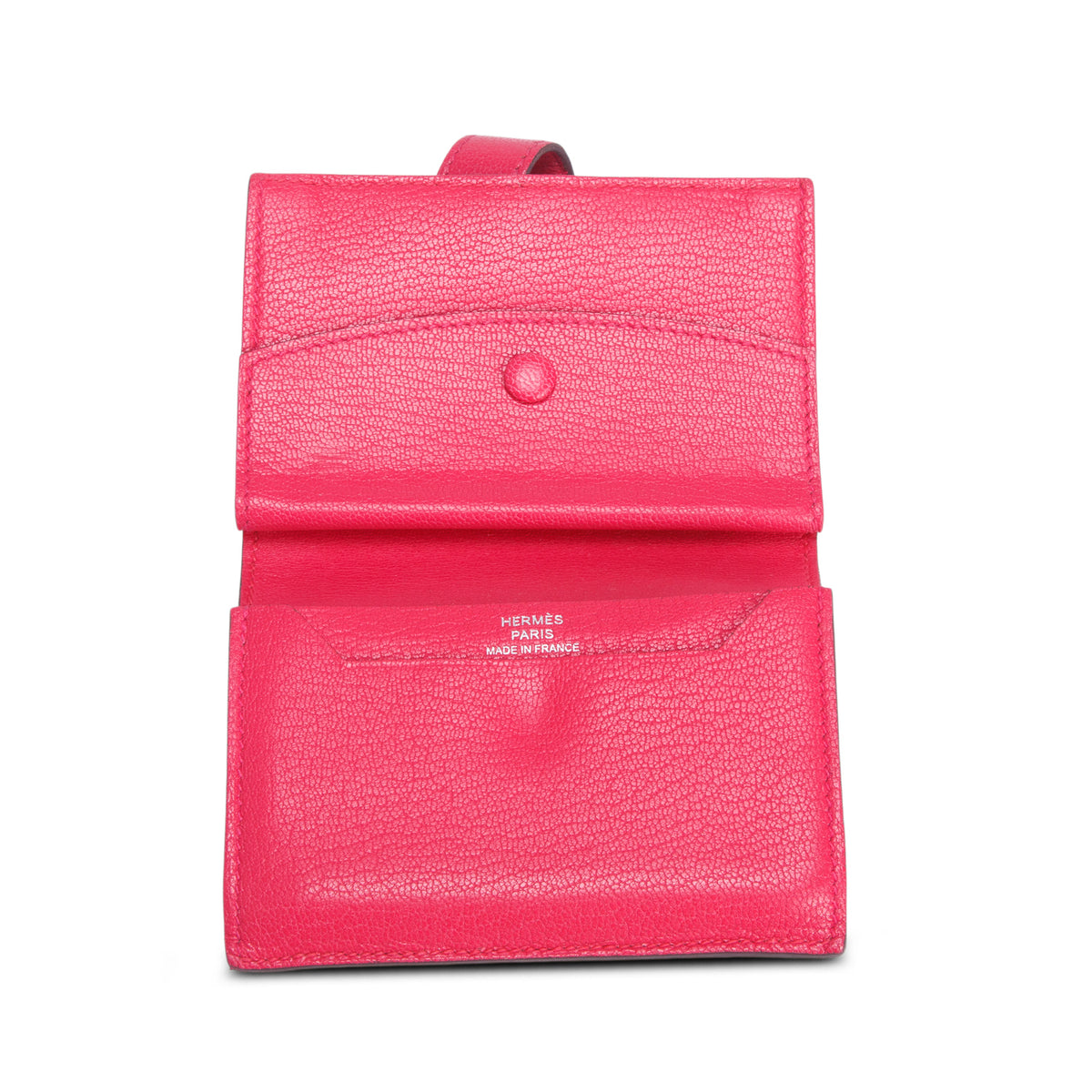 Hermes 2021 Rose Extreme Chevre Mysore Leather Mini Bearn Wallet