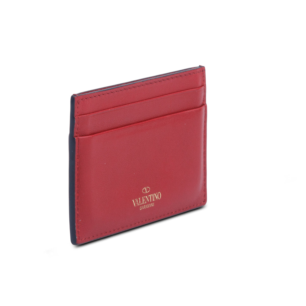 Valentino Red Calfskin Monochrome Rockstud Card Holder