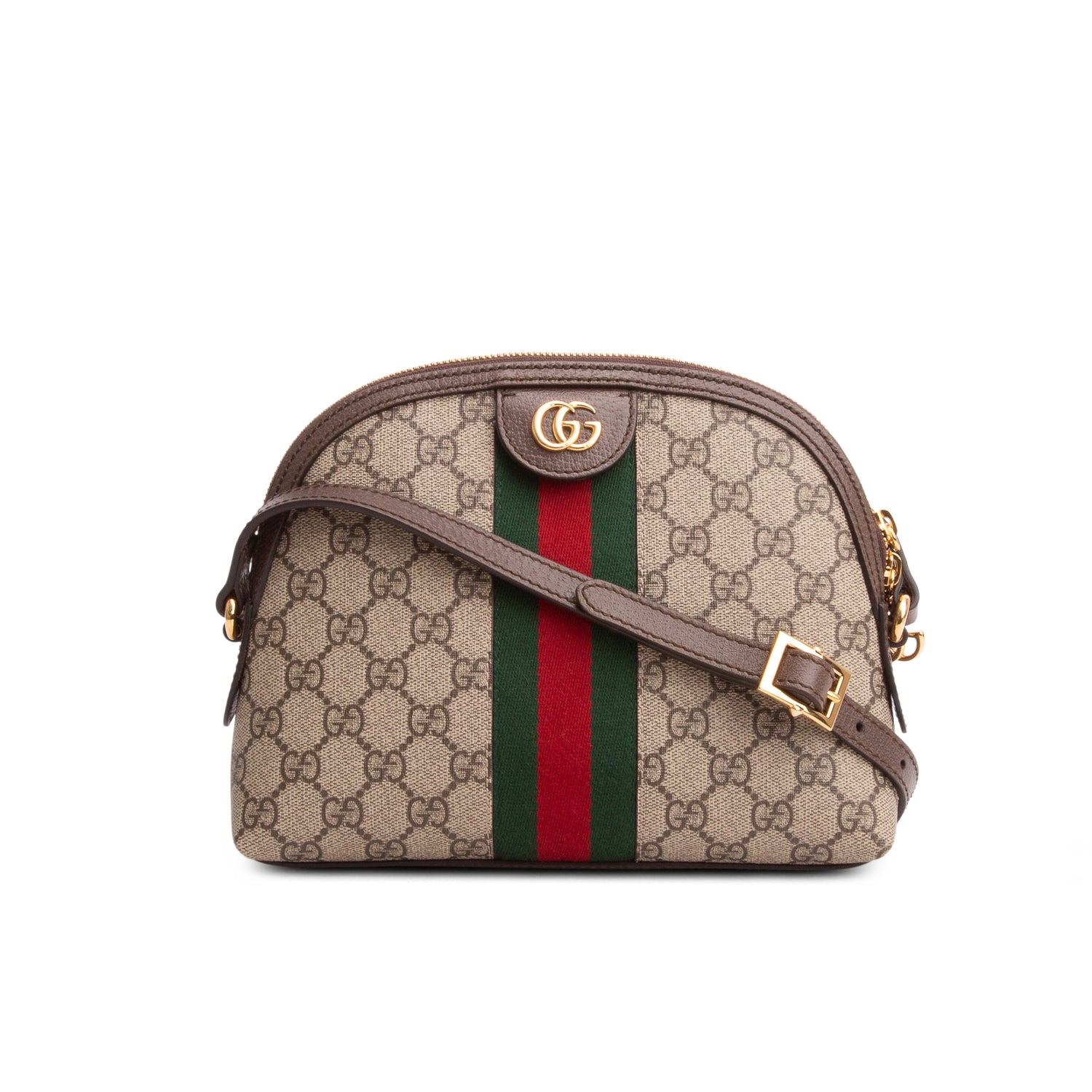Gucci GG Supreme Monogram Textured Dollar Calfskin Web Small Ophidia Dome Shoulder Bag w/ Box