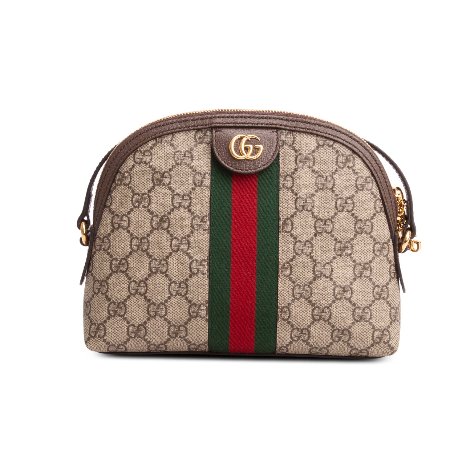 Gucci GG Supreme Monogram Textured Dollar Calfskin Web Small Ophidia Dome Shoulder Bag w/ Box