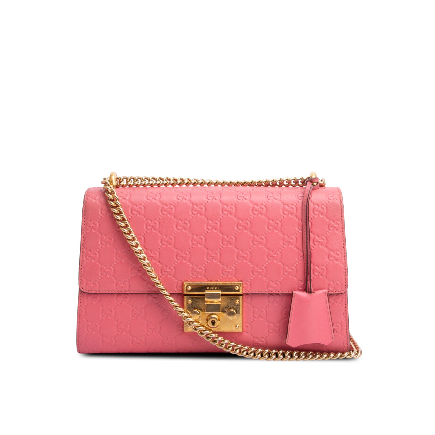 Gucci Pink GG Signature Leather Medium Padlock Shoulder Bag