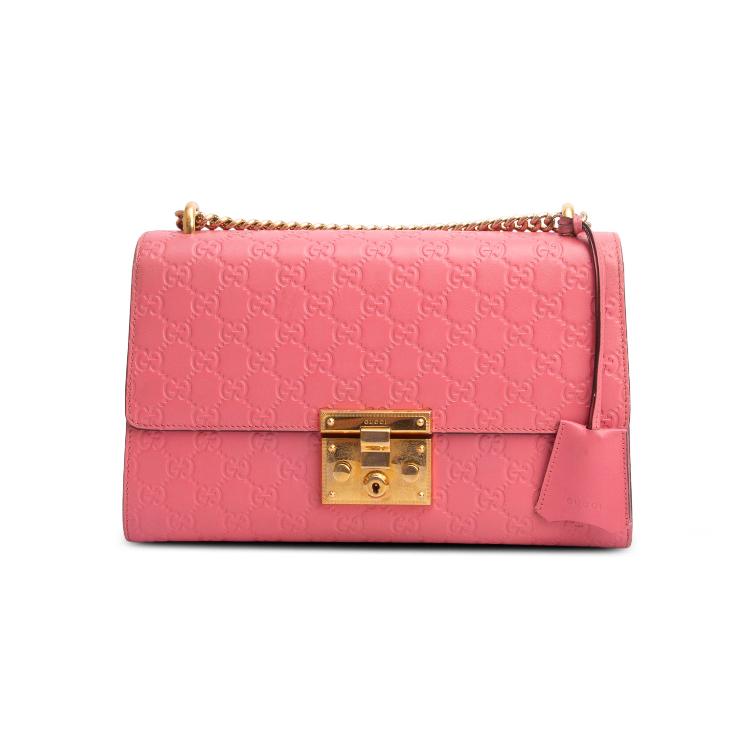 Gucci Pink GG Signature Leather Medium Padlock Shoulder Bag