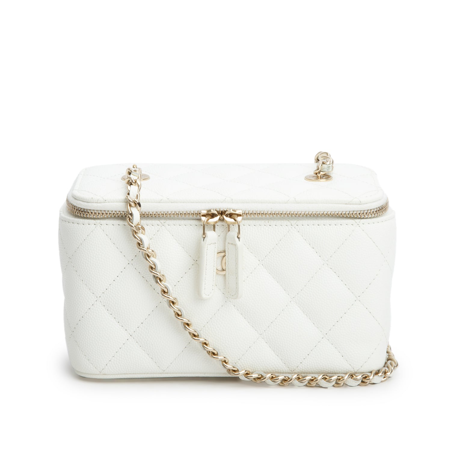Chanel 2022 White Caviar Quilted Small Vanity Case with Chain