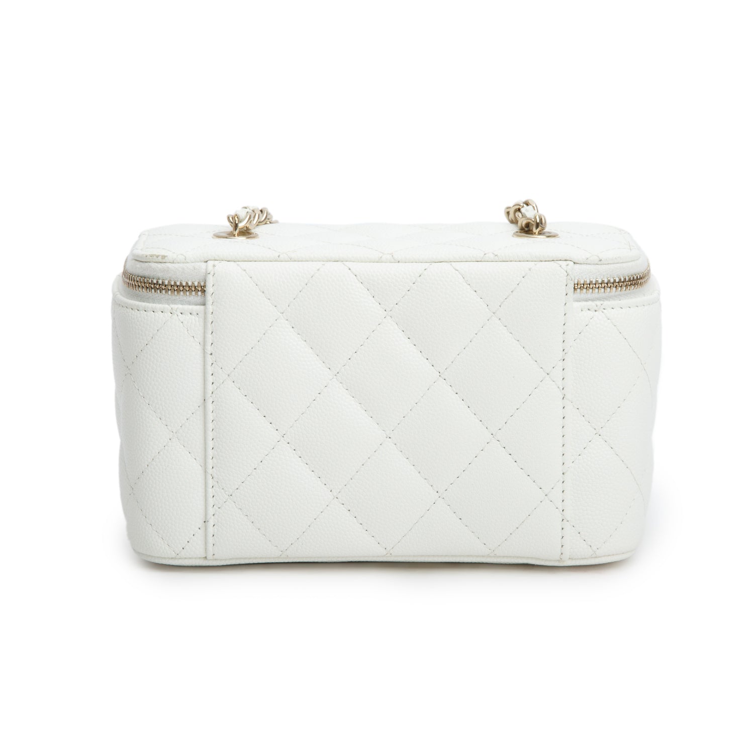 Chanel 2022 White Caviar Quilted Small Vanity Case with Chain