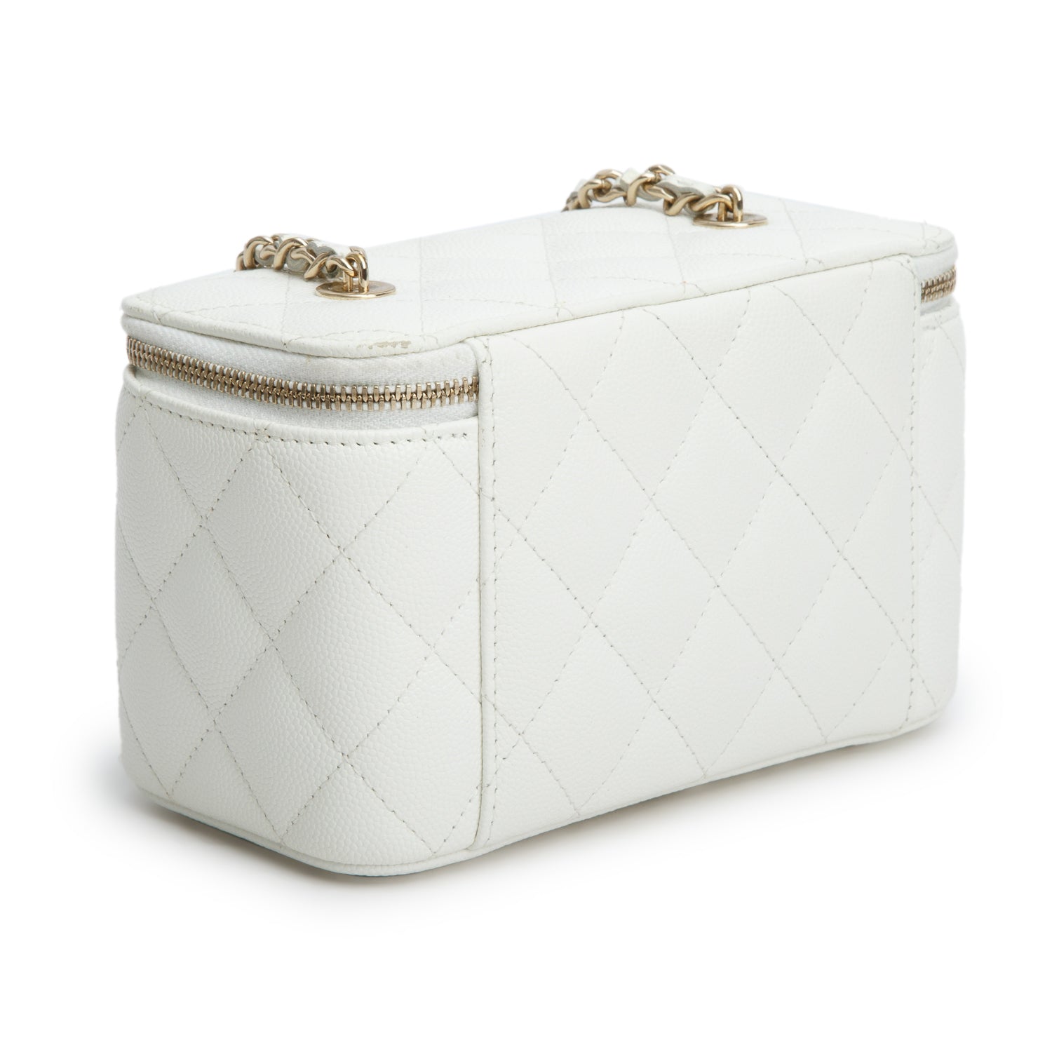Chanel 2022 White Caviar Quilted Small Vanity Case with Chain