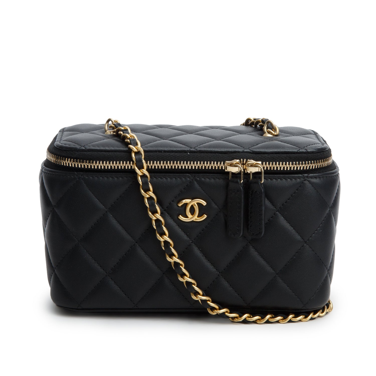 Chanel Black Lambskin Quilted Pearl Crush Small Vanity Case