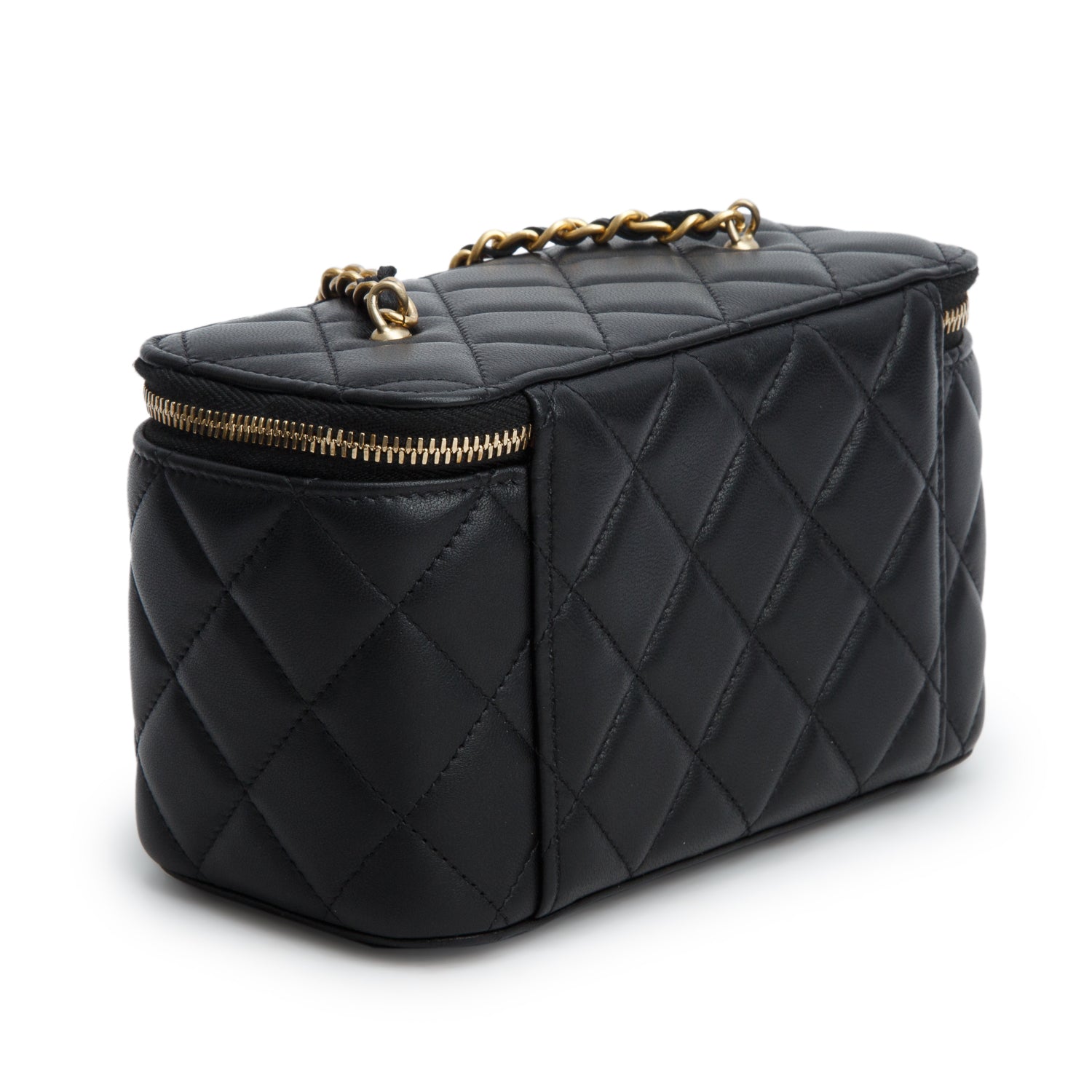 Chanel Black Lambskin Quilted Pearl Crush Small Vanity Case